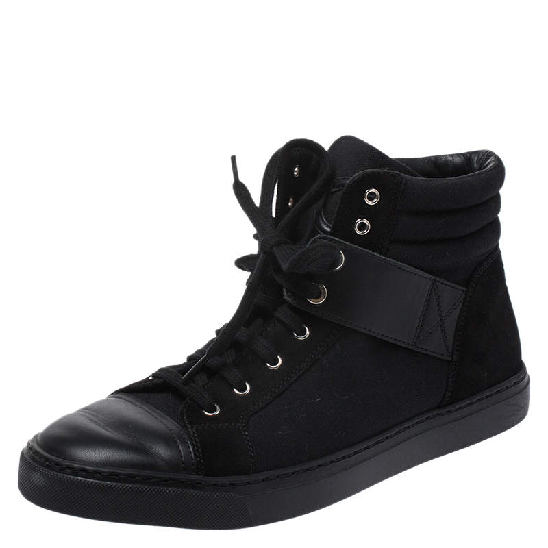 Chanel Black Suede Leather And Canvas High Top Sneakers Size 38.5 ...