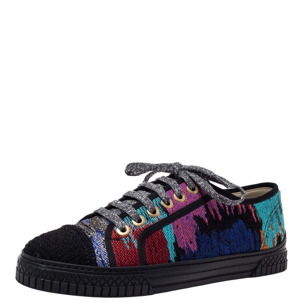 Chanel Multicolor Woven Fabric CC Low Top Sneakers Size 40