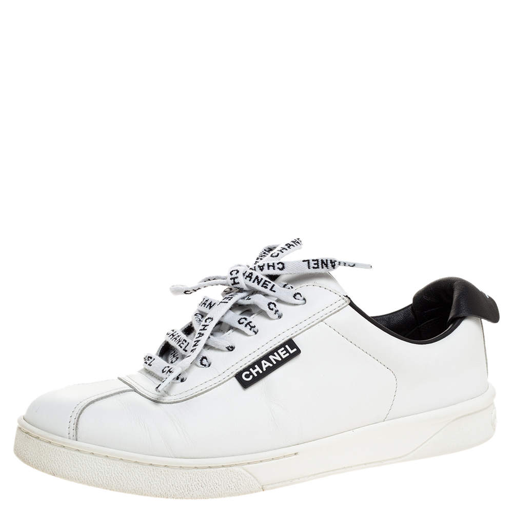 chanel cc leather low triple white sneaker