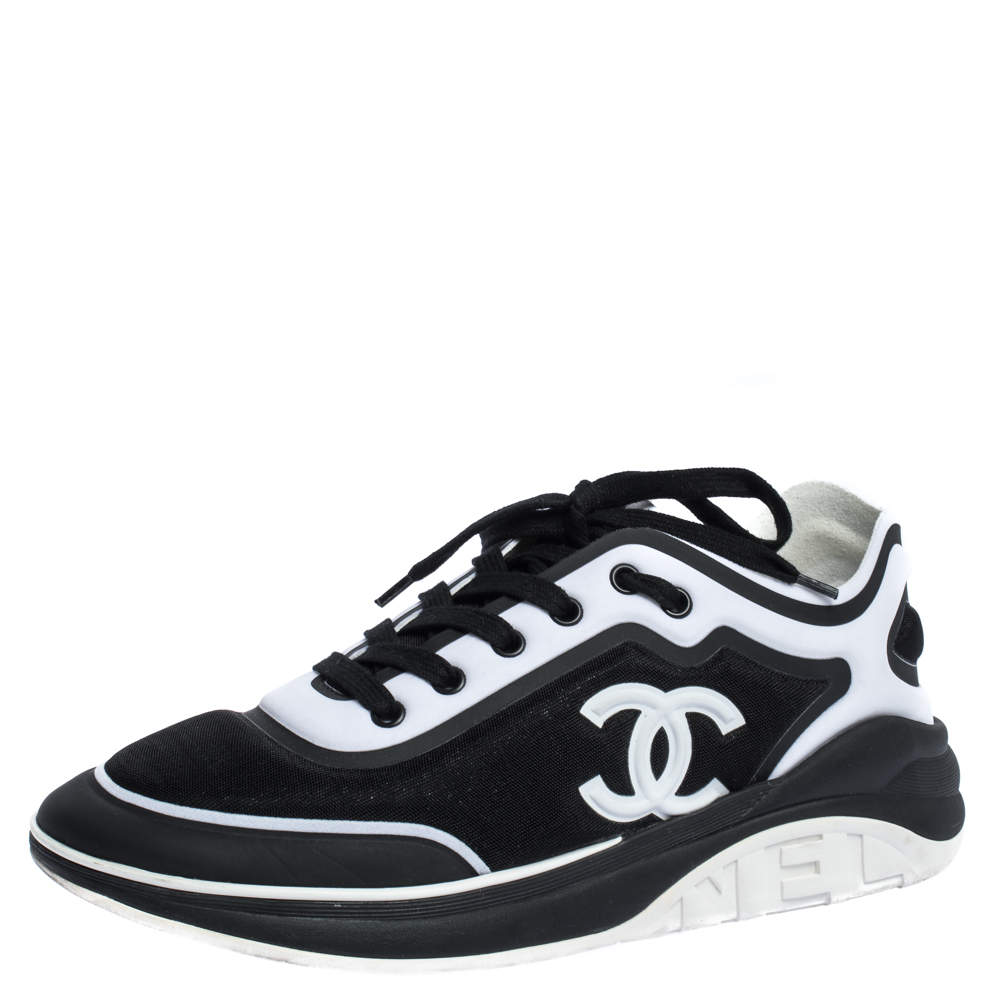 Chanel Black/White Fabric CC Lace Up Sneakers Size 40.5