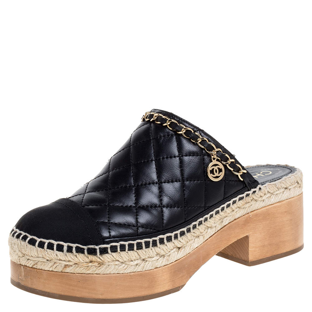 Pre Owned حذاء مولز شانيل سلسلة غطاء مقدمة جلد مبطن أسود مقاس 37