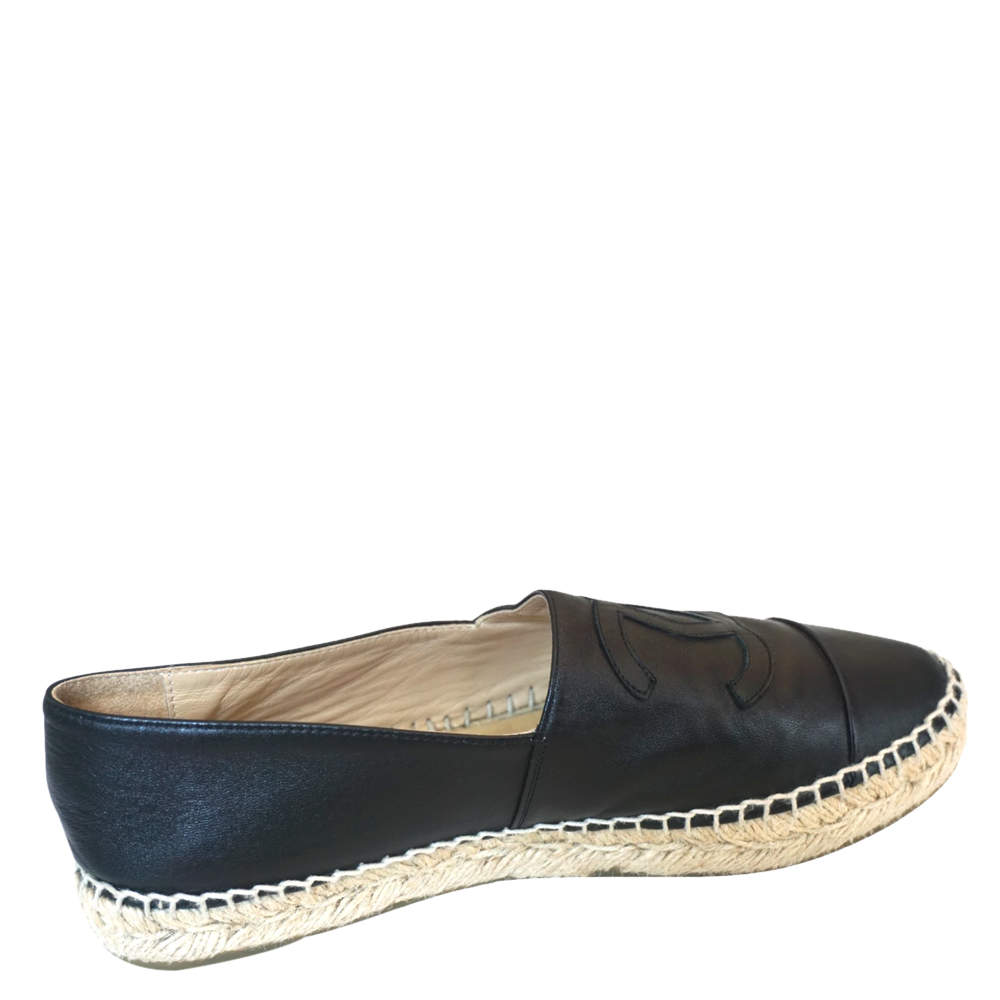 Pre Owned Chanel Black Lambskin Leather Espadrilles Size 38