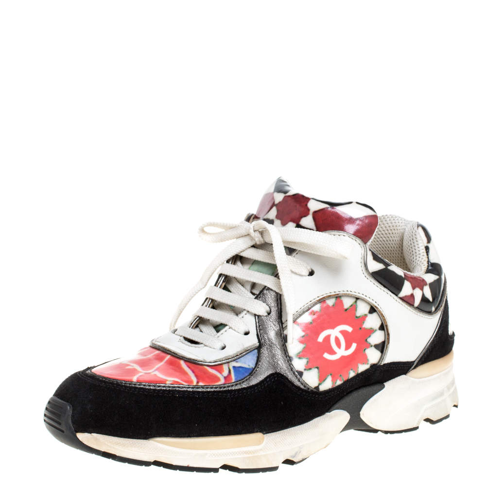 Pre Owned Chanel Multicolor Printed PVC And Leather CC Low Top Sneakers Size 36.5