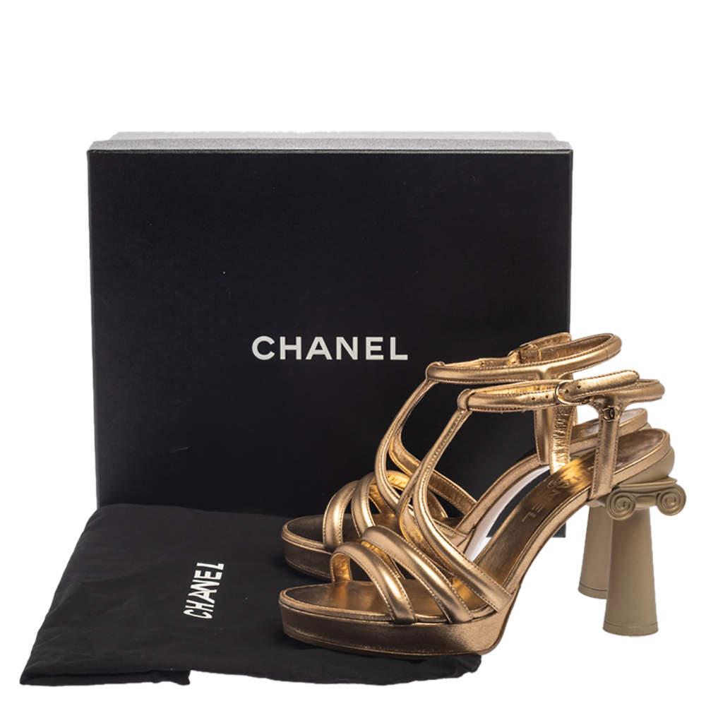 Chanel Metallic Gold Leather Parthenon Grecian Column Platform Sandals Size   Chanel | TLC