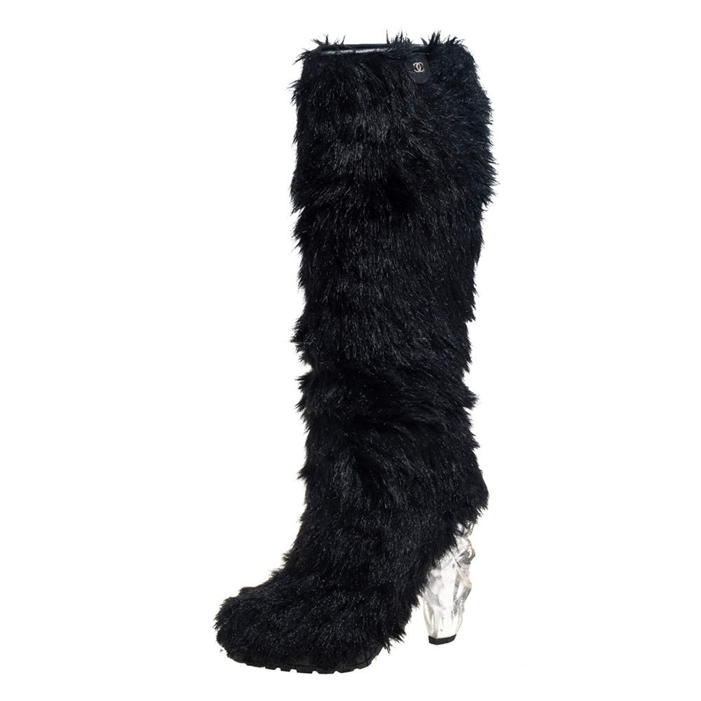 Chanel Black Fur Yeti Boots Size 40