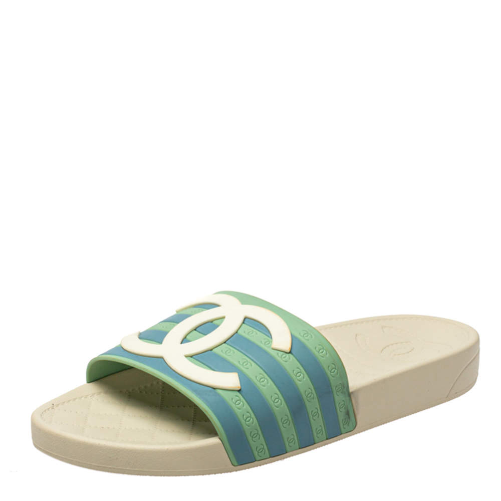 Chanel Multicolor Rubber CC Rubber Slide Sandals Size 40 Chanel | TLC