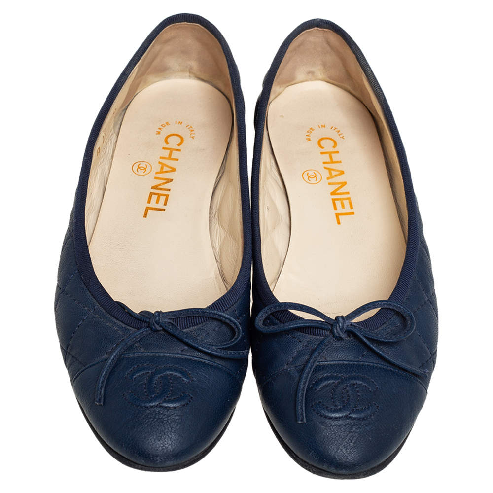 navy blue chanel flats