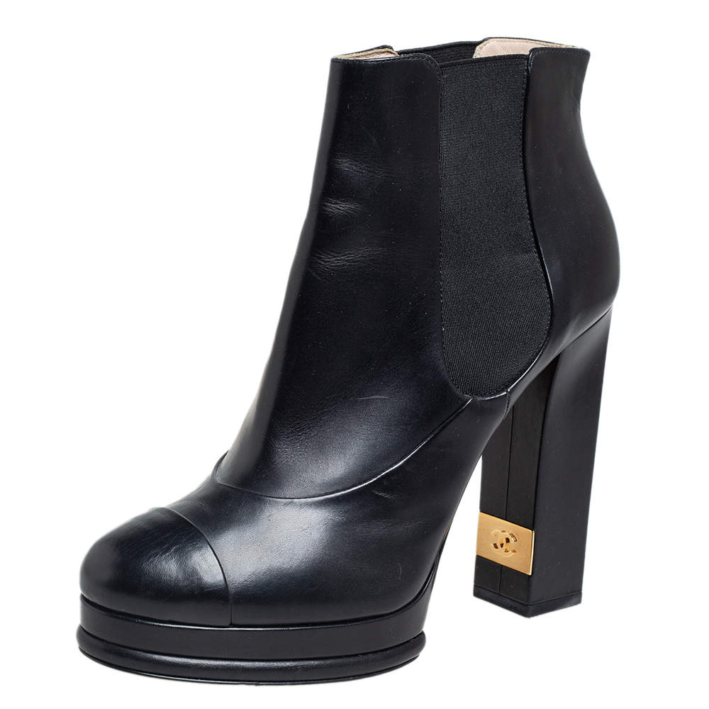 Chanel Black Leather CC Platform Chelsea Boots Size 41 Chanel | The ...