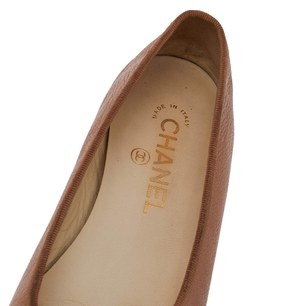 Chanel Brown Leather CC Cap Toe Ballet Flats 37.5