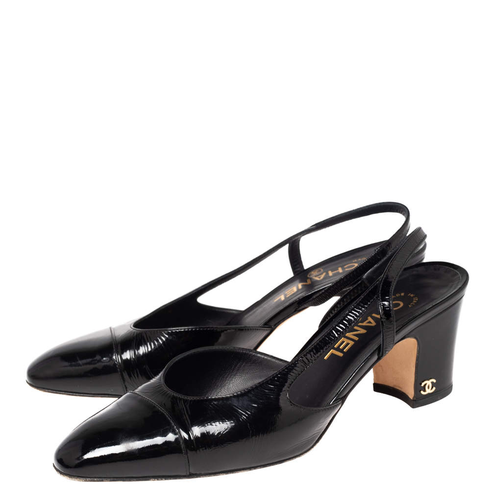 Chanel CC Cap Toe Leather & Grosgrain Slingback Sandals Black ref.596518 -  Joli Closet