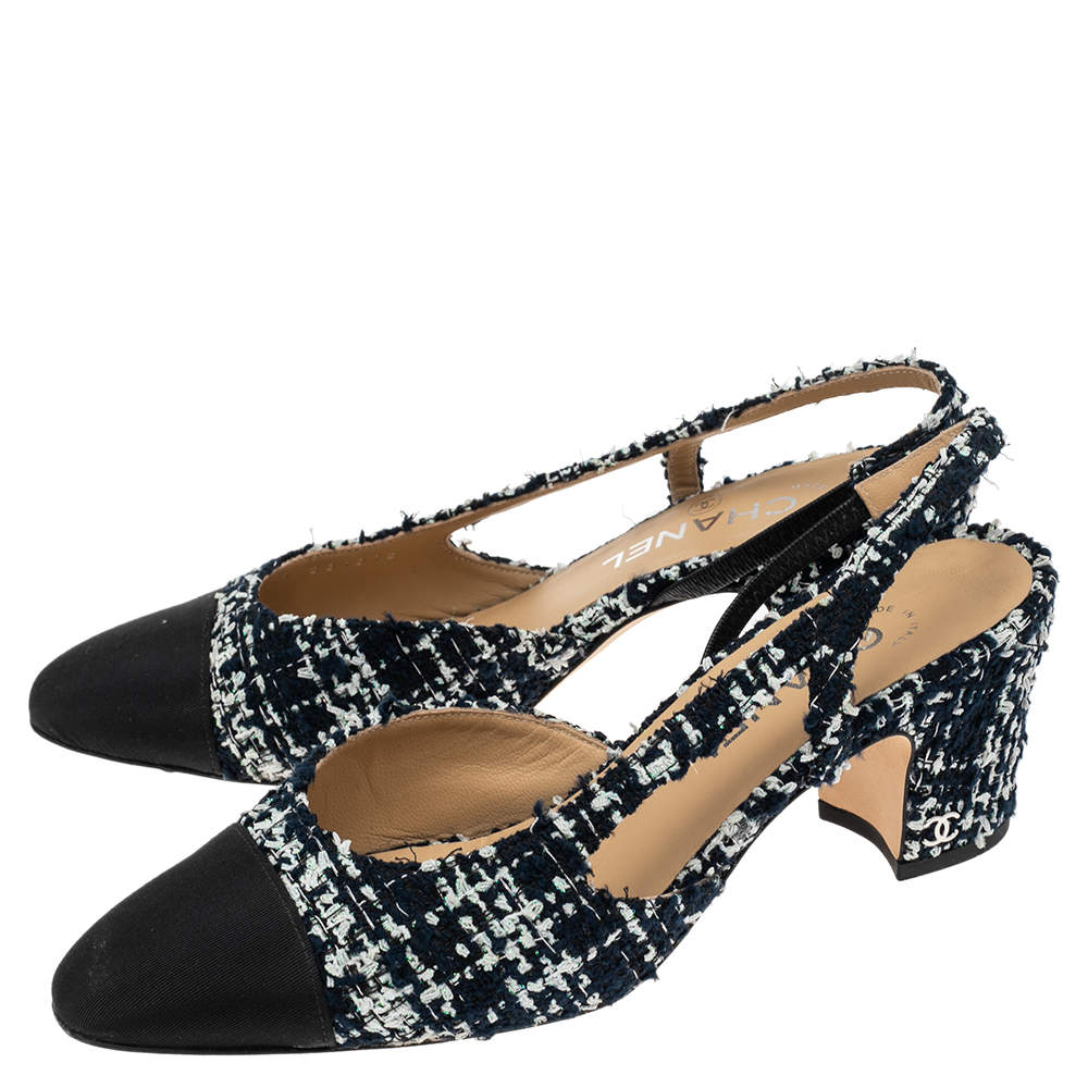 Slingback tweed sandal Chanel Navy size 38 EU in Tweed - 30167838