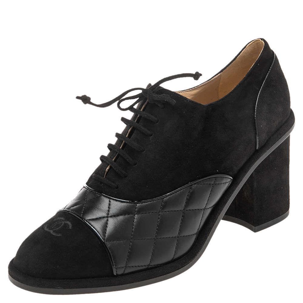 Chanel Black Suede And Leather Booties Size 39.5 