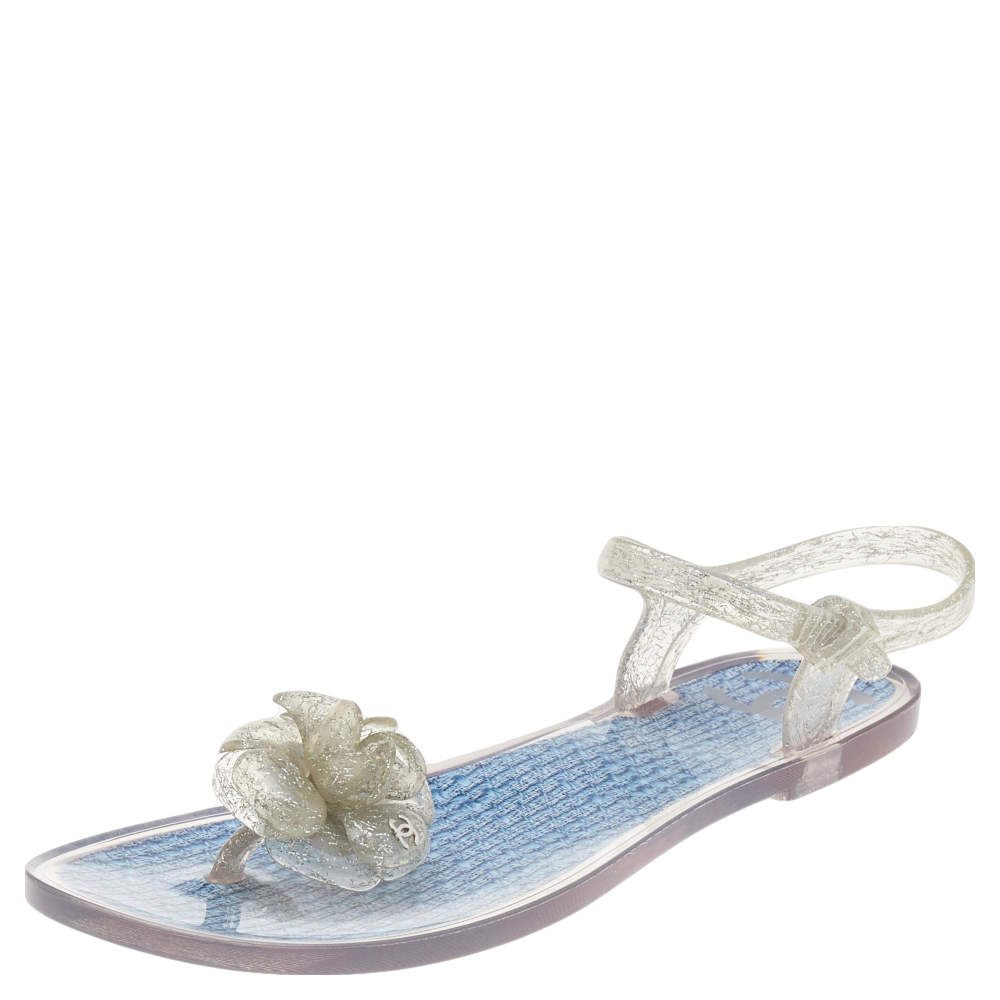 Chanel White Jelly CC Camellia Flat Sandals Size 41 Chanel | The Luxury ...