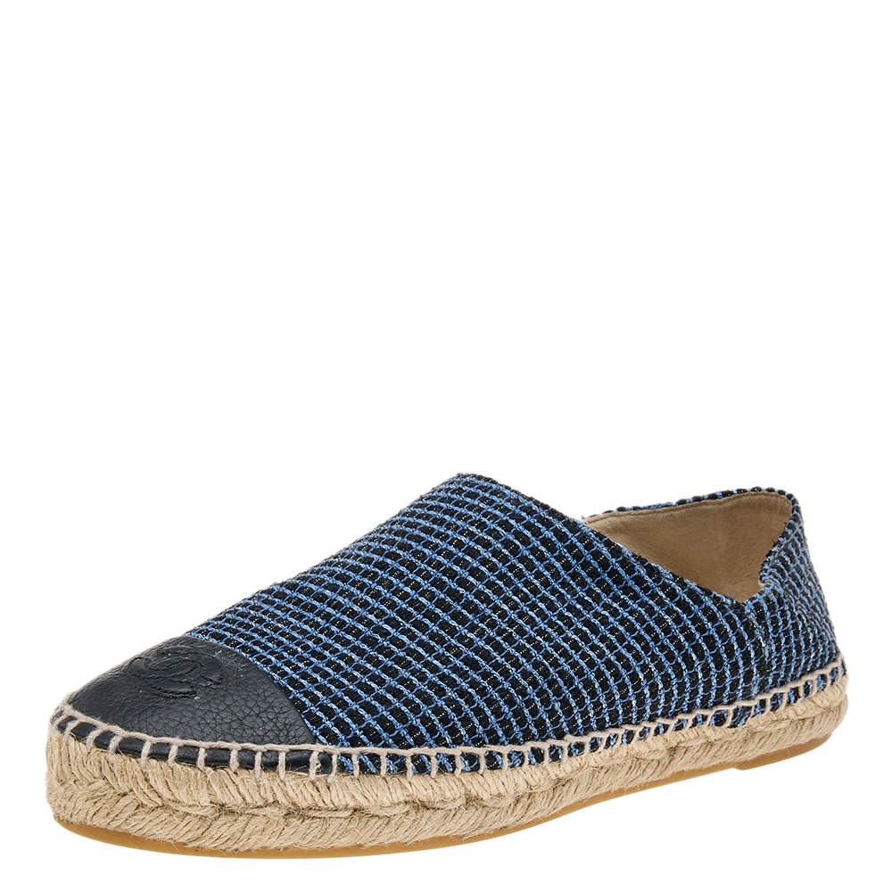 Chanel Black/Blue Leather CC Cap Toe Espadrilles Size 38 Chanel