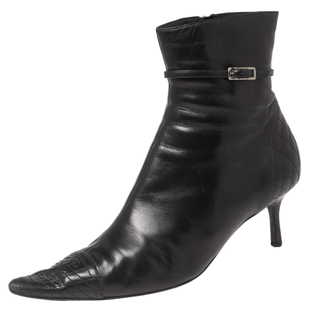 Chanel black quilted leather vintage ankle boots