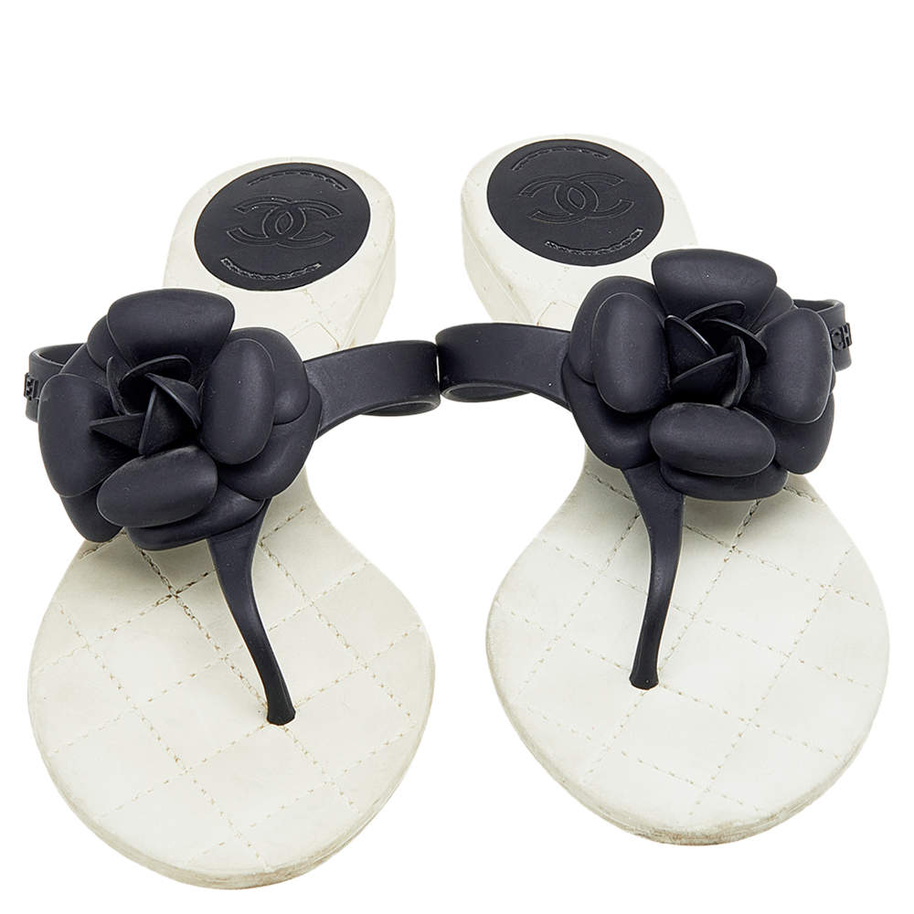 Chanel Black Jelly Camellia Thong Sandals Size 42 Chanel | TLC