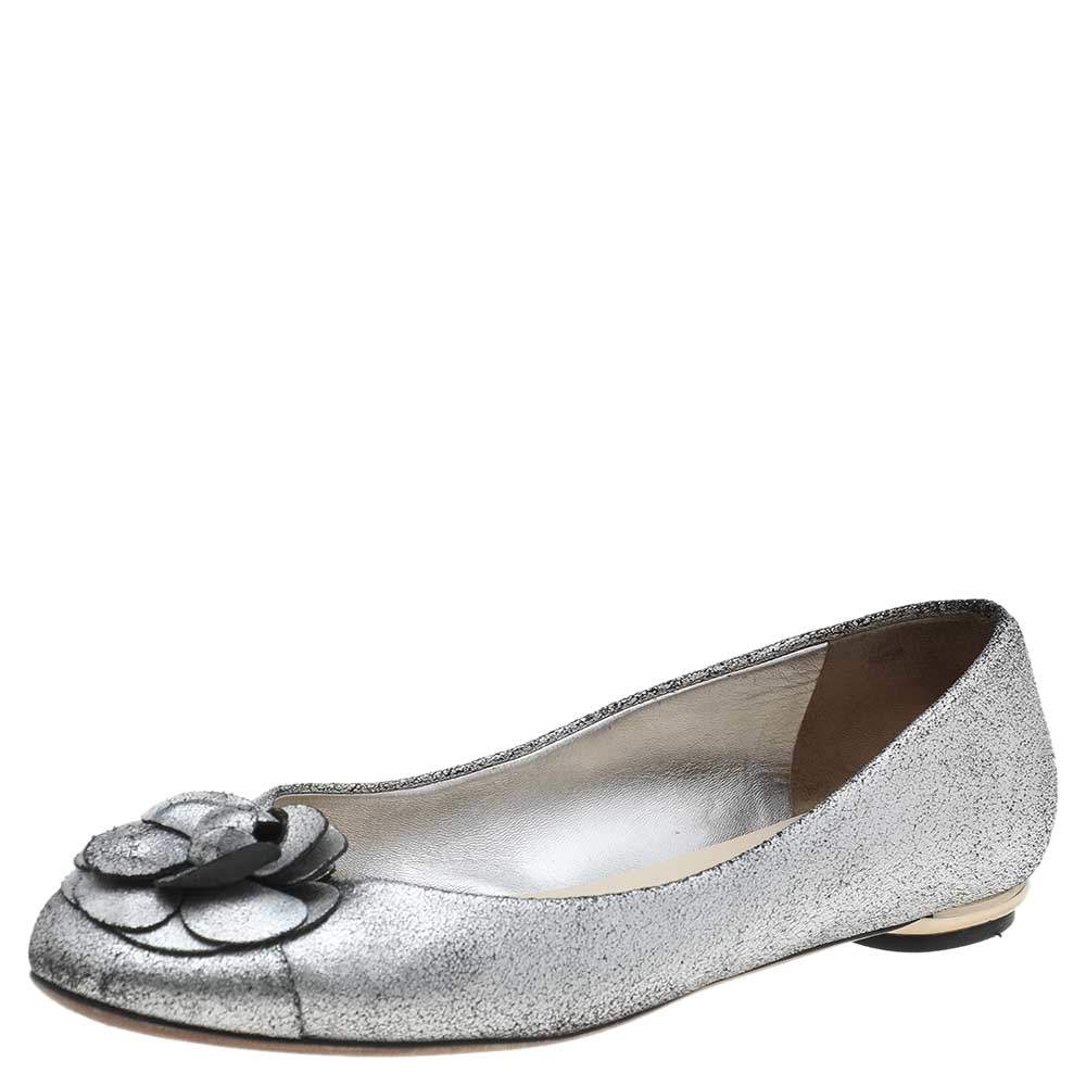 chanel silver flat shoes