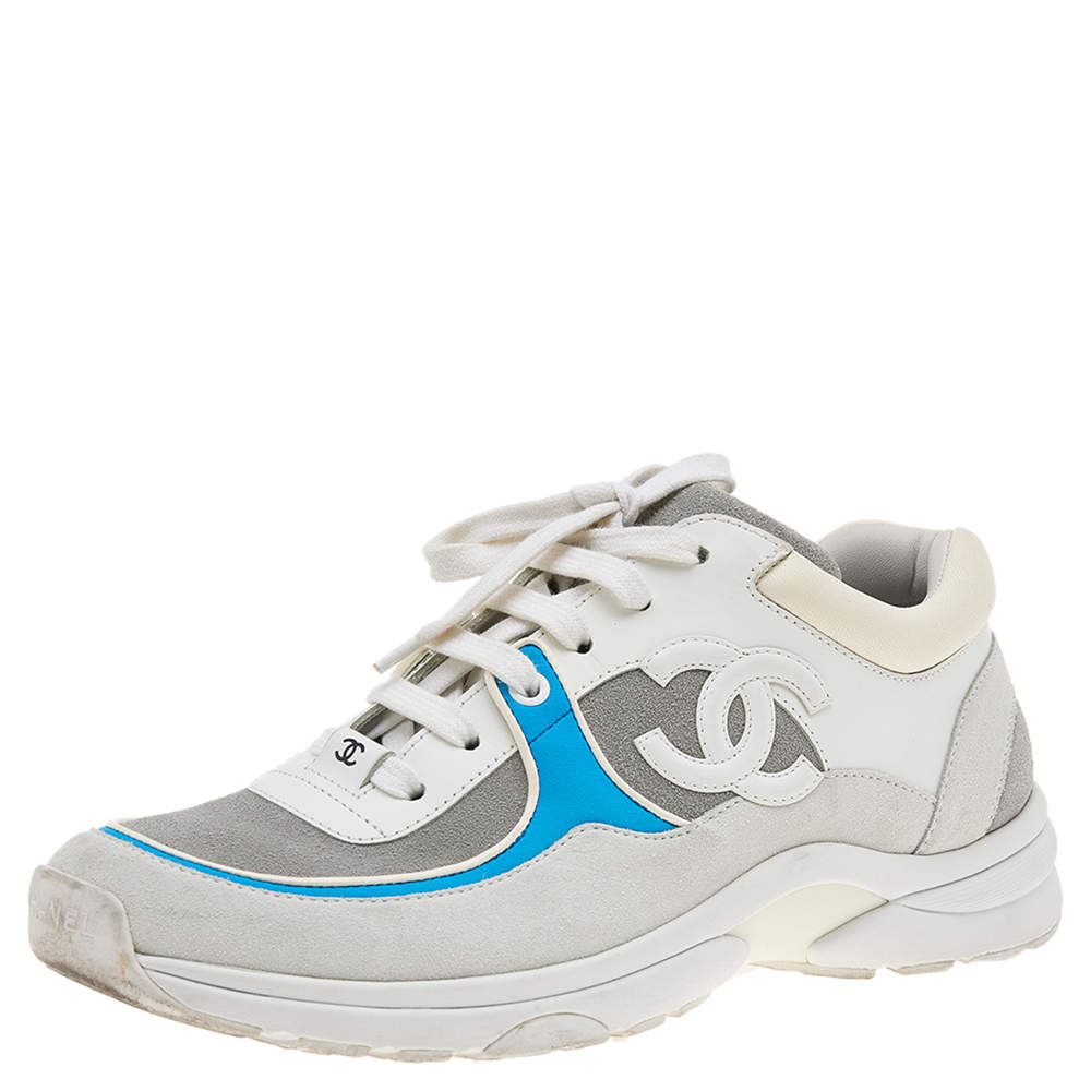 Pre Owned حذاء رياضي شانيل منخفض من أعلى سي سي قماش وجلد وسويدي متعدد الألوان مقاس 38.5