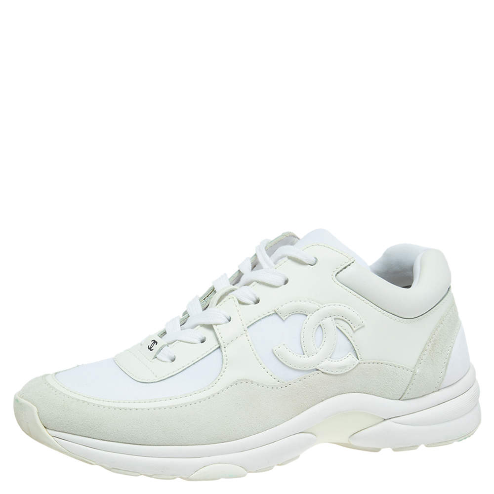 Chanel Grey/White Suede And Leather CC Sneakers Size 38 Chanel | The ...