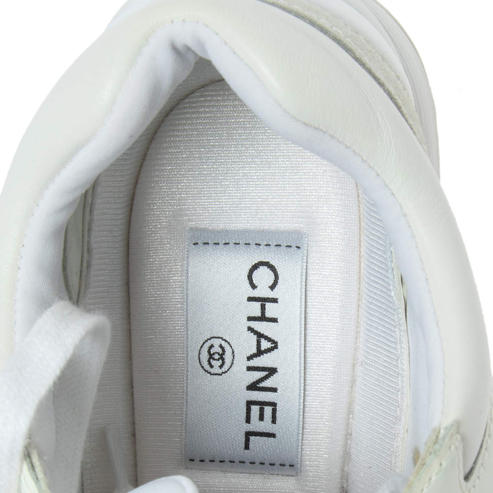 Chanel Grey/White Suede And Leather CC Sneakers Size 38
