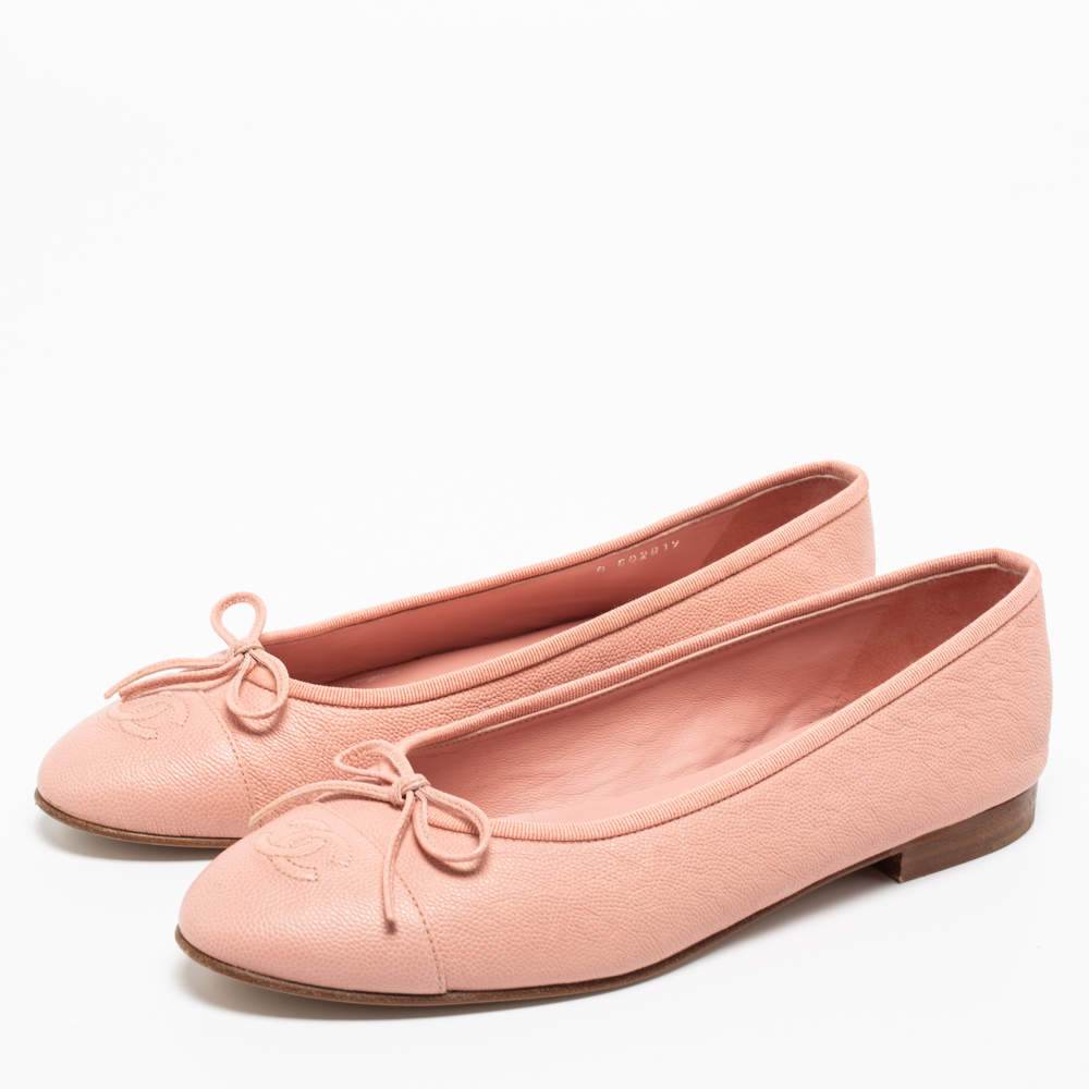 Chanel Pink Leather CC Cap Toe Bow Ballet Flats Size 40.5