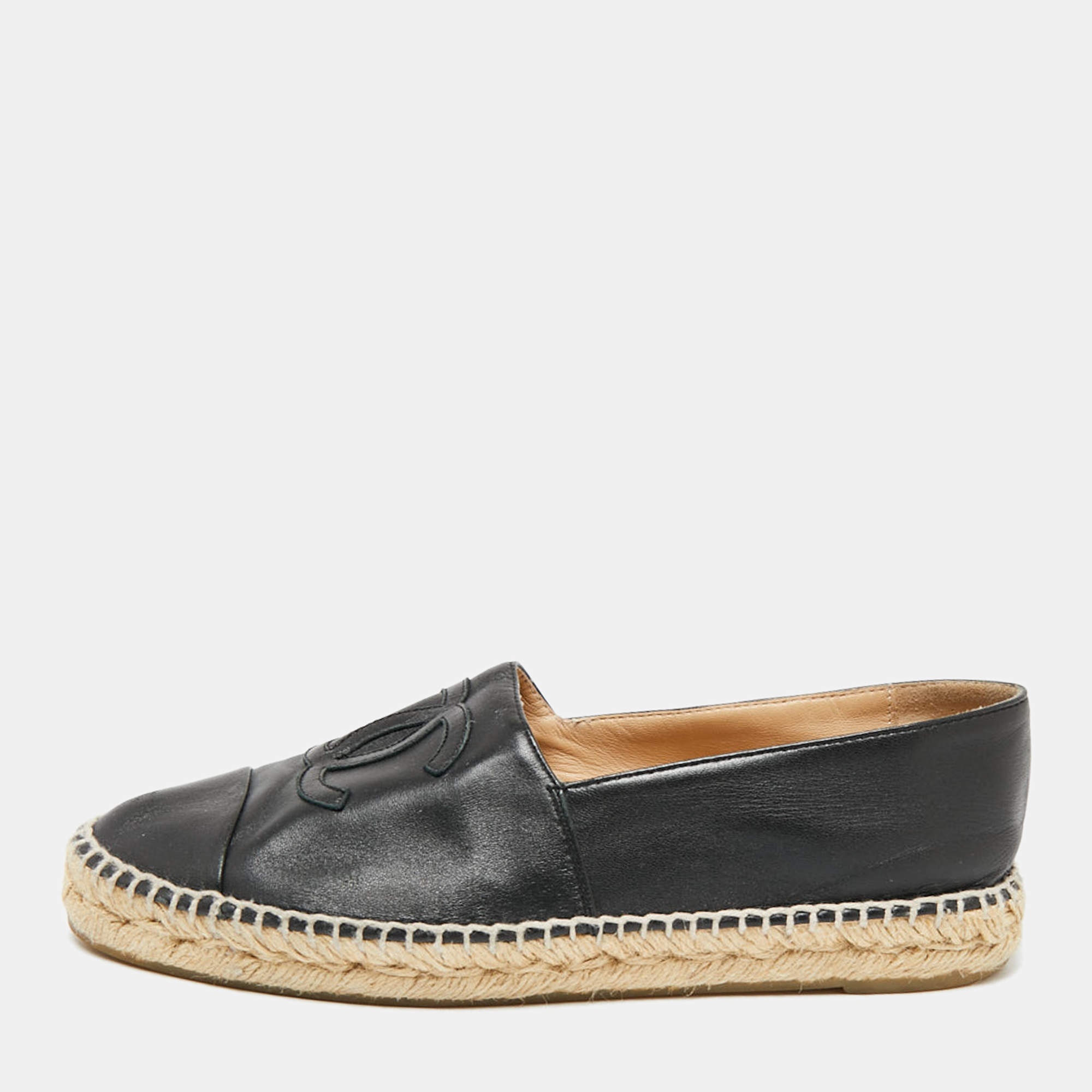 Chanel espadrilles black leather shop