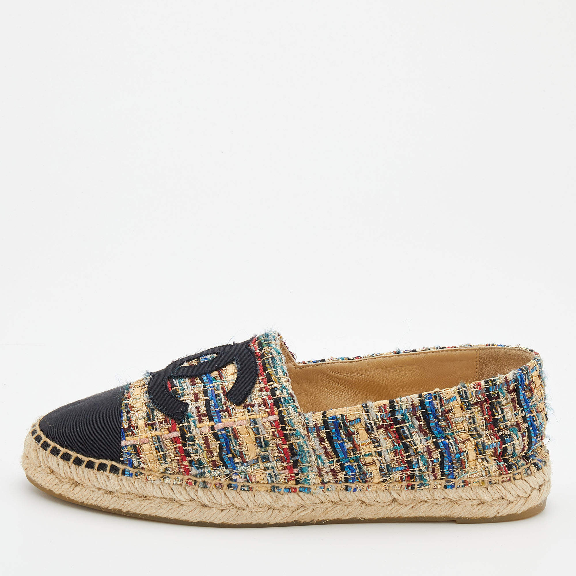 Pre Owned حذاء إسبادريل شانيل تويد وجروسجرين متعدد الألوان غطاء مقدمة شعار سي سي مقاس 41