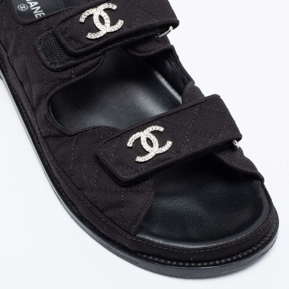 Cloth sandal Chanel Black size 38.5 EU in Cloth - 41648182