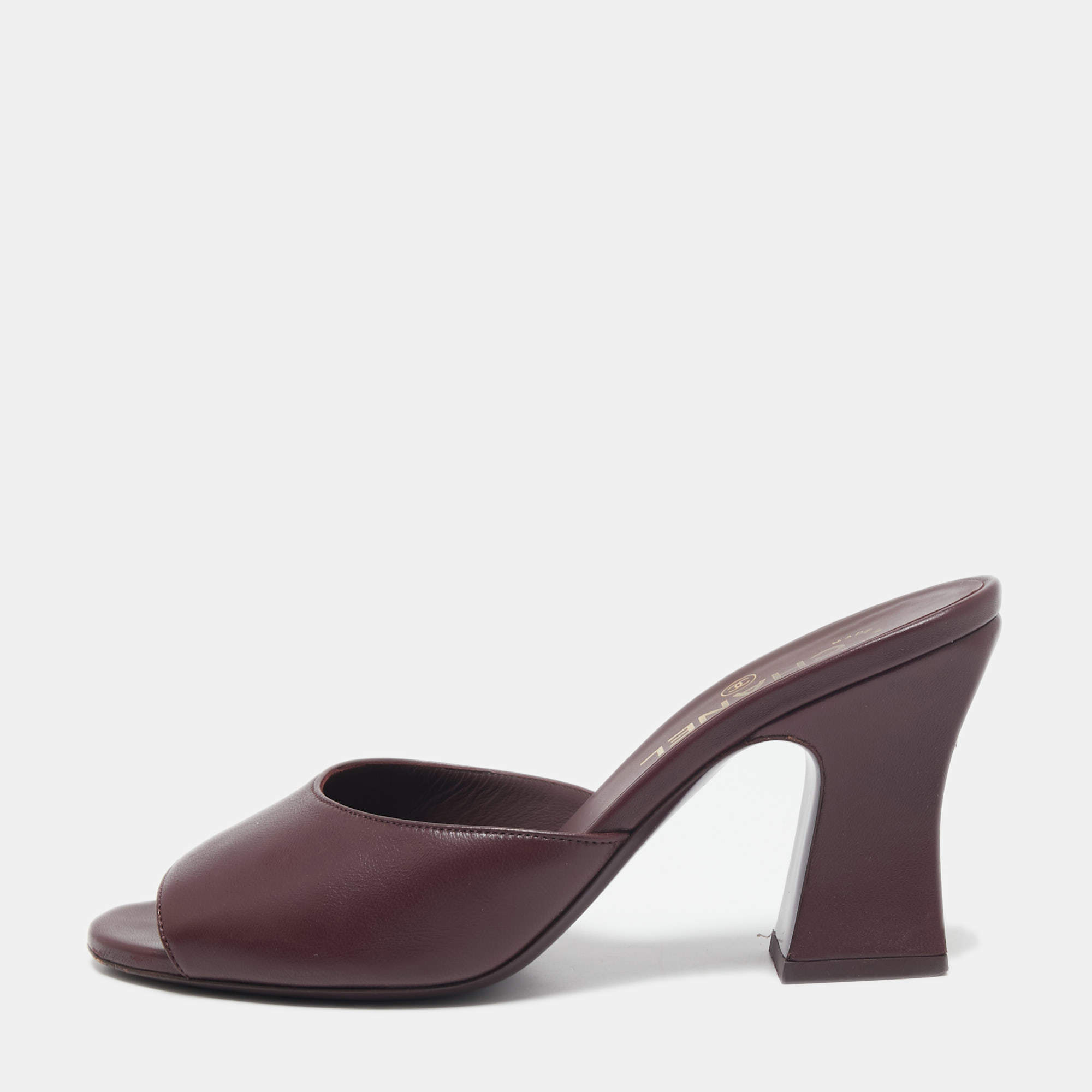 Chanel Burgundy Leather CC Slide Sandals Size 38