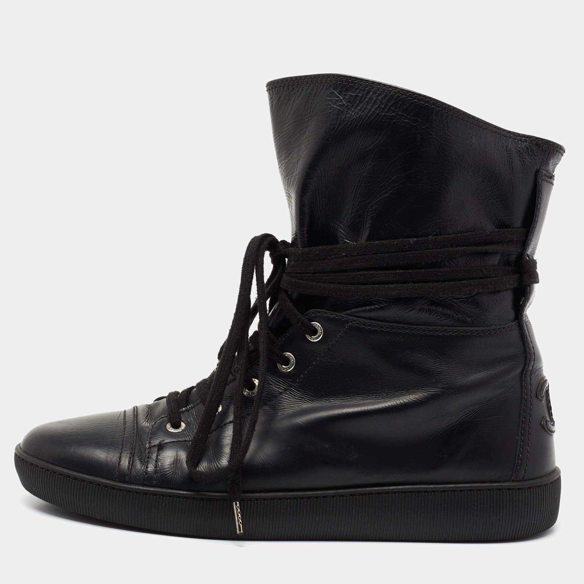 Chanel Black Leather CC Ankle Boots Size 41 
