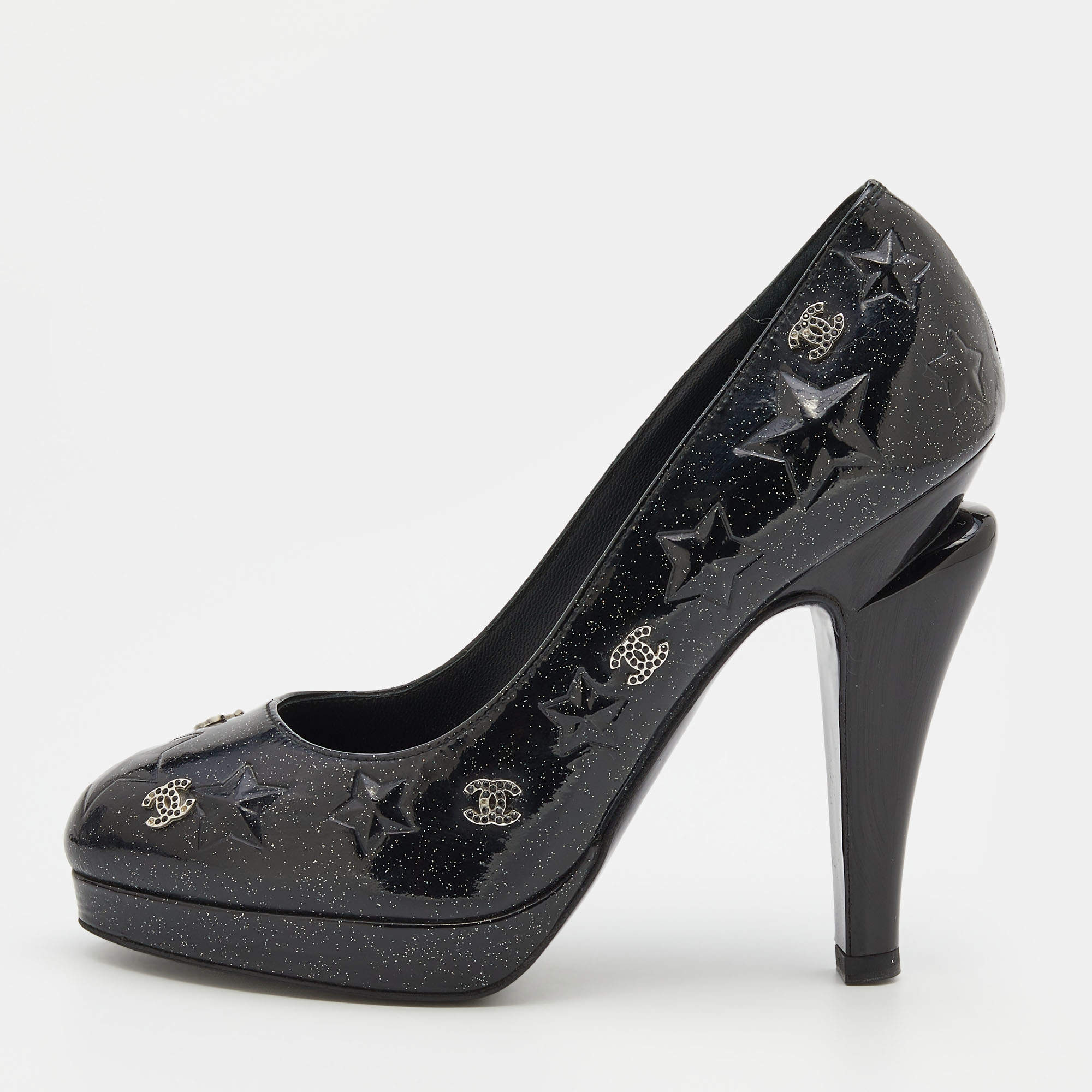motor gift Jakke Chanel Black Glitter Star Embossed Patent Leather CC Embellished Pumps Size  36 Chanel | TLC