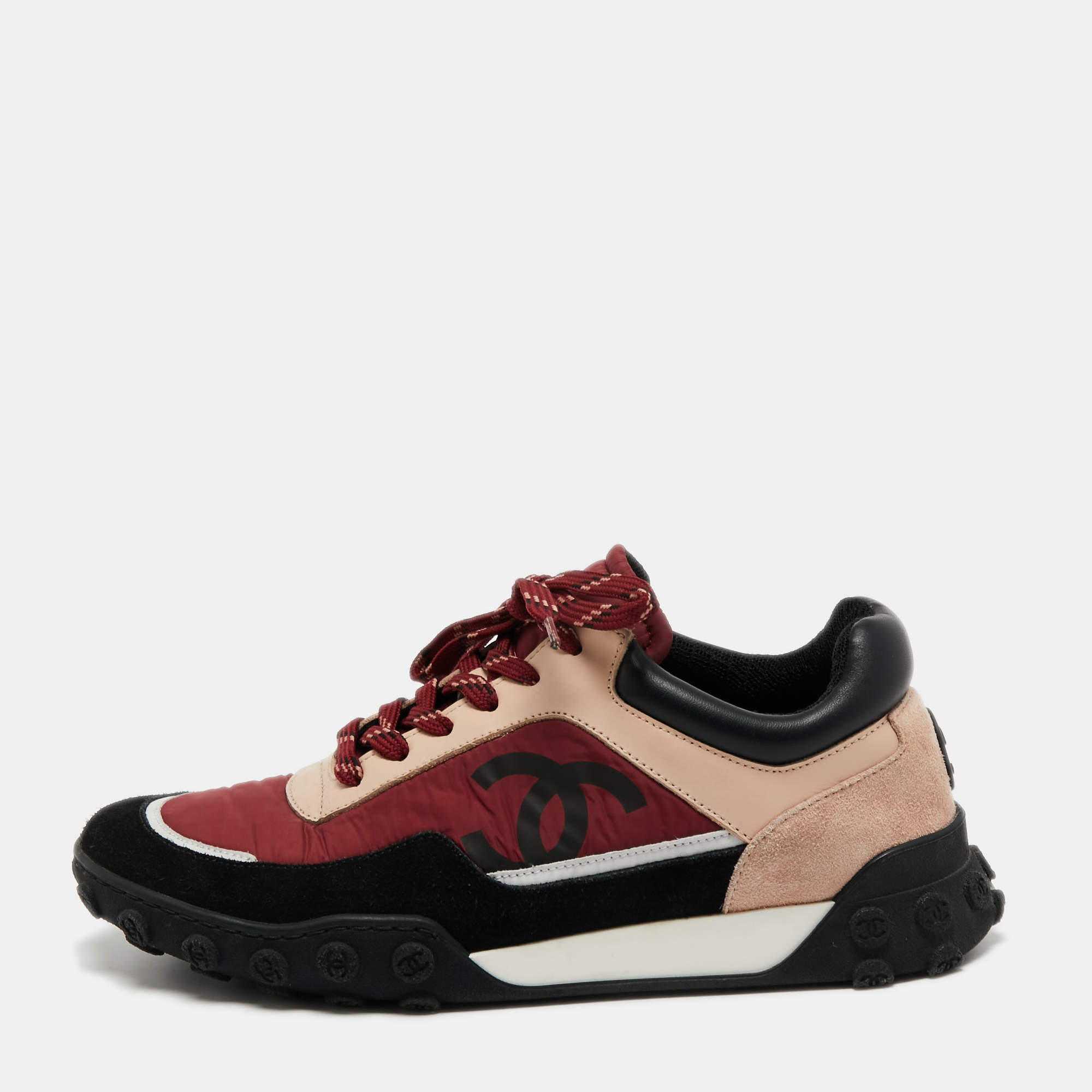 Pre Owned Chanel Multicolor Suede and Nylon CC Sneakers Size 37.5