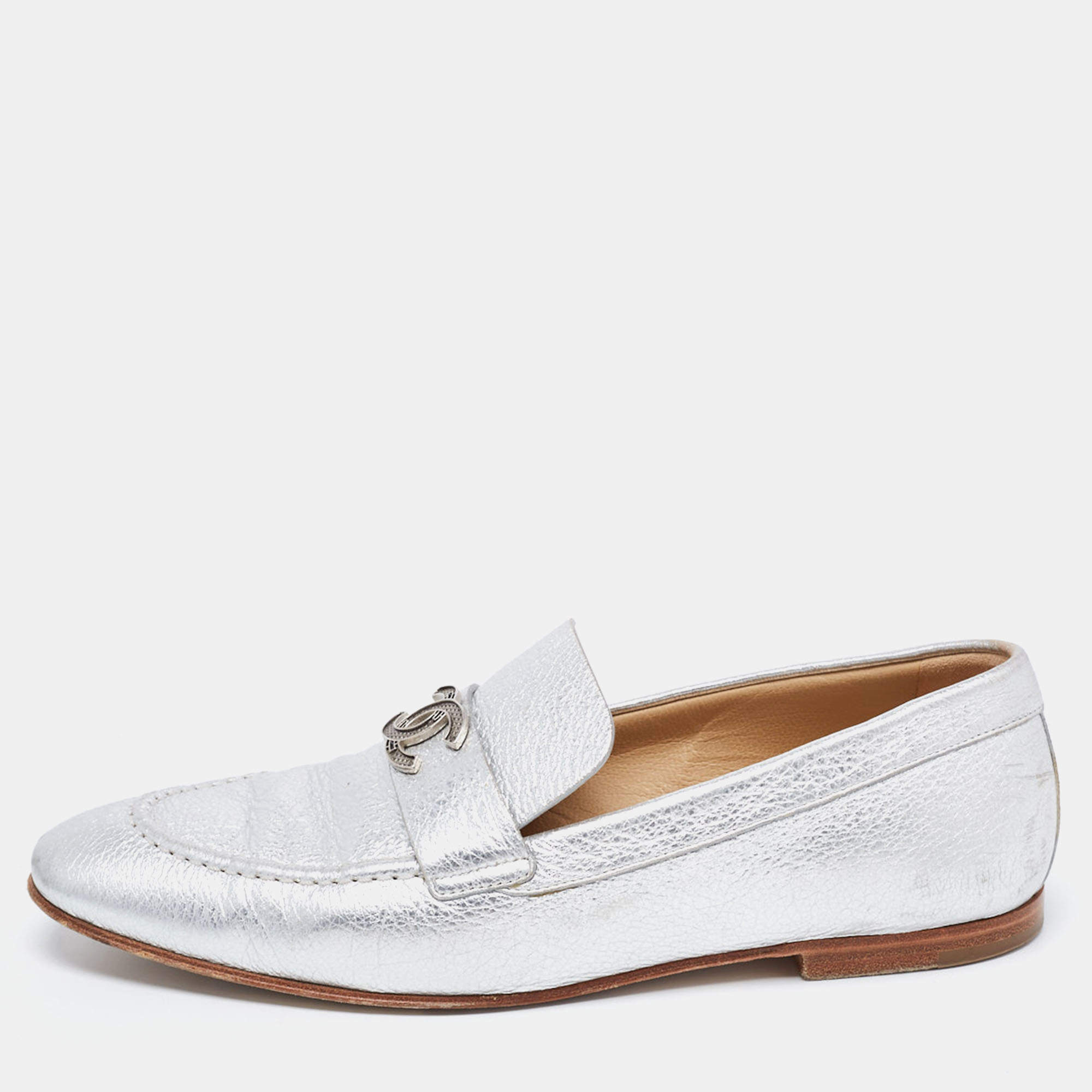 Chanel Silver Loafers for Women