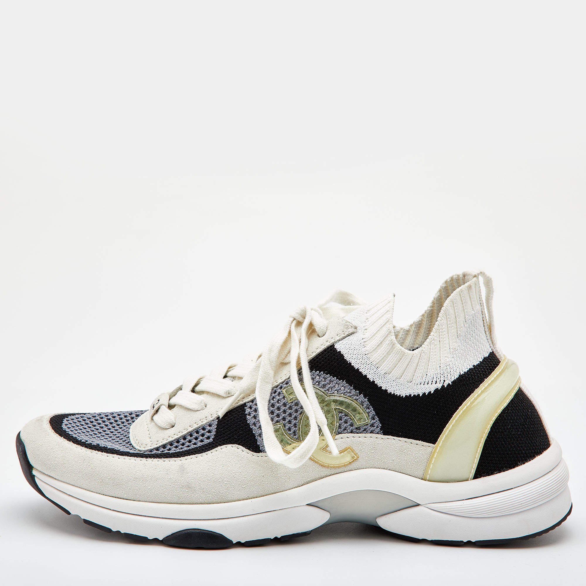 Chanel Multicolor Knit Fabric and Suede CC Trainer Low Top Sneakers Size 41  Chanel | TLC