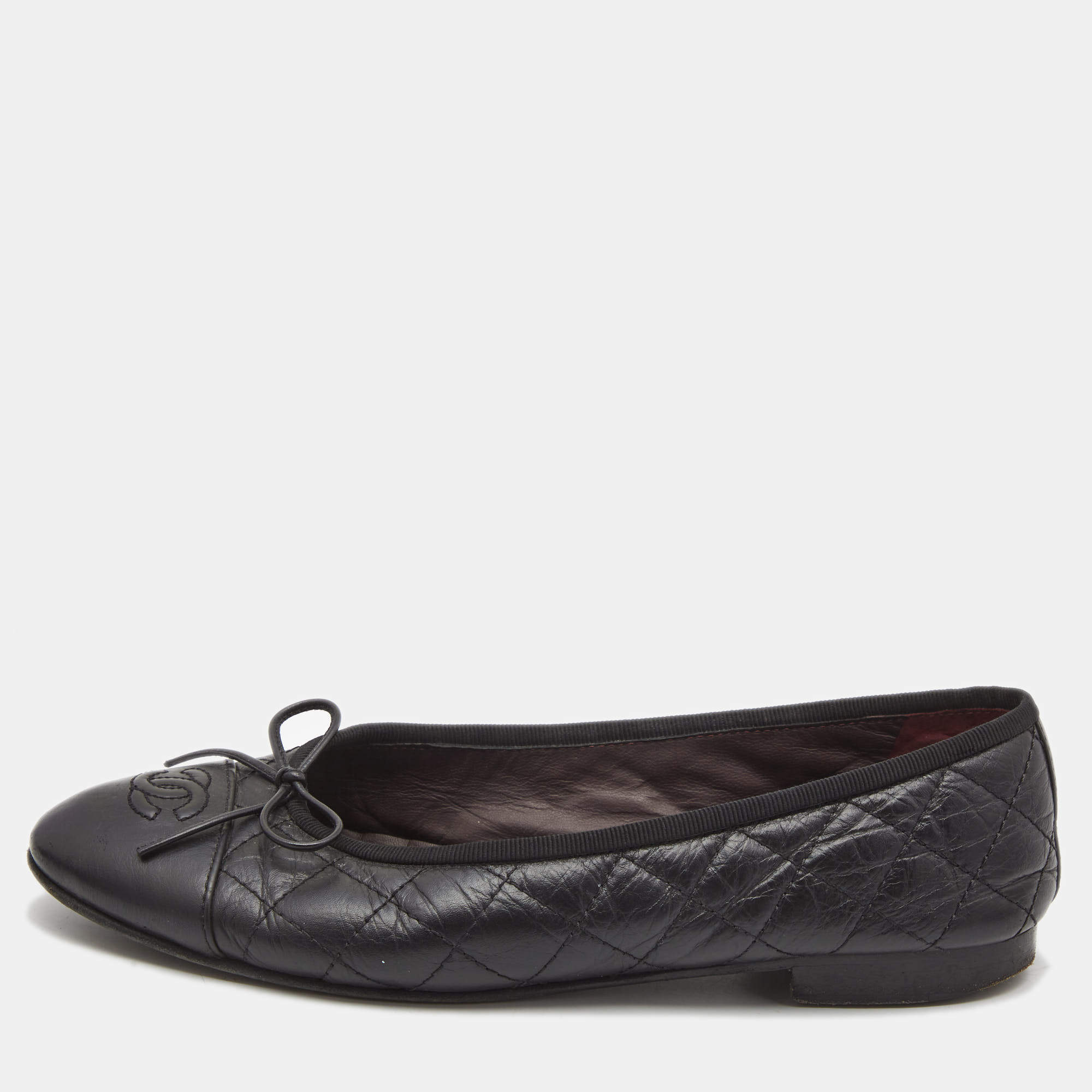 Chanel Black Leather CC Ballet Flats Size 38