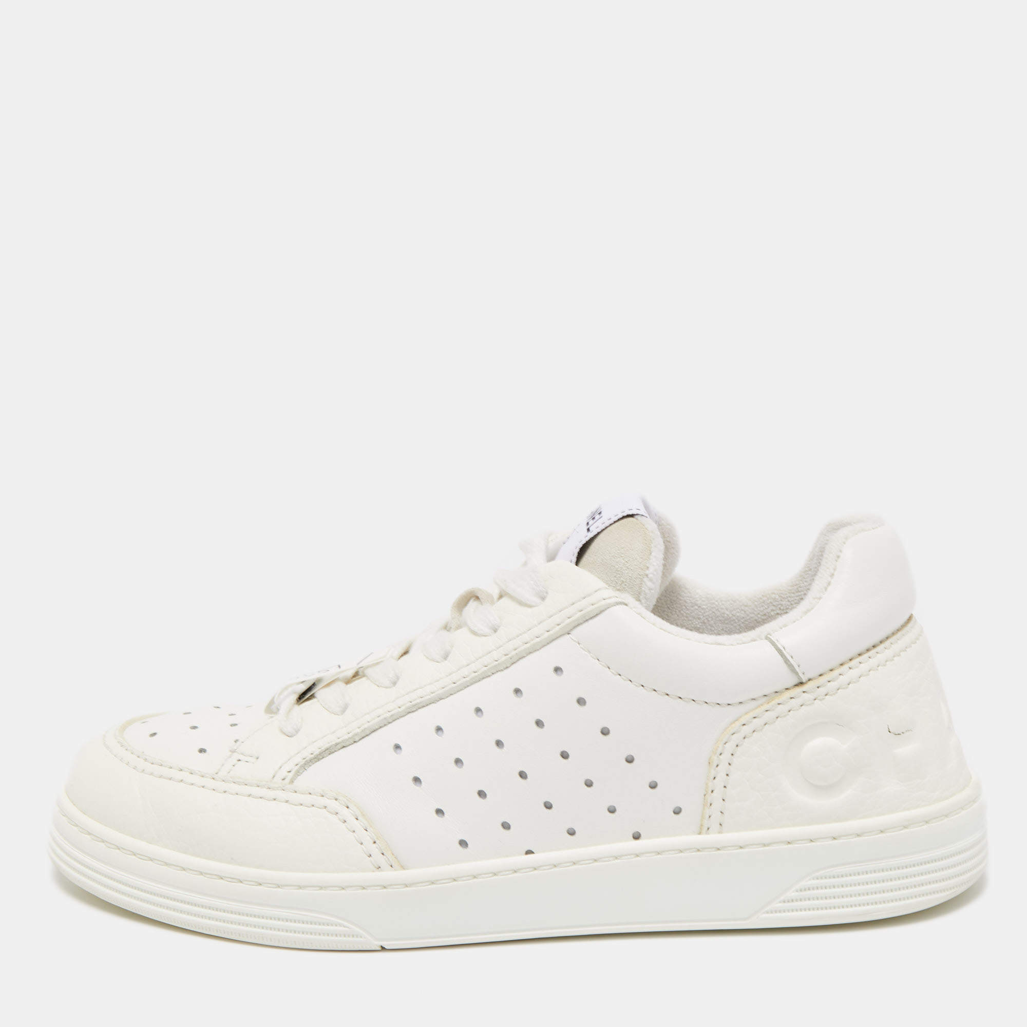 Chanel White Perforated Leather CC Low Top Sneakers Size 37