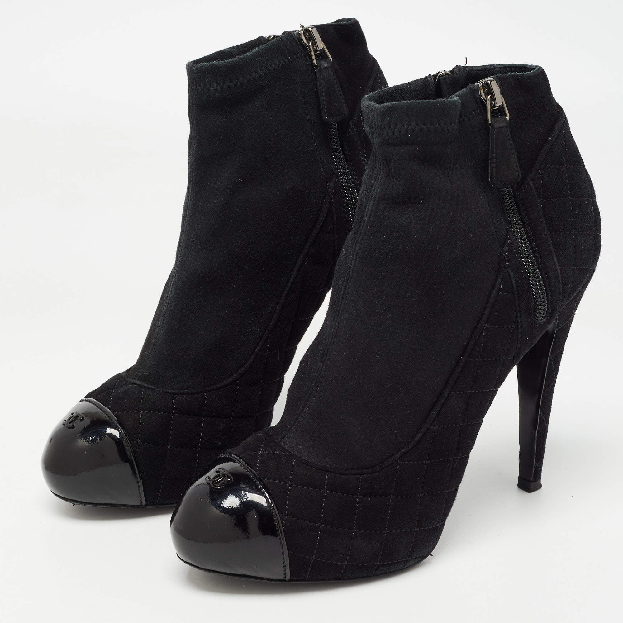 Chanel, Suede lace up quilted ankle boots - Unique Designer Pieces