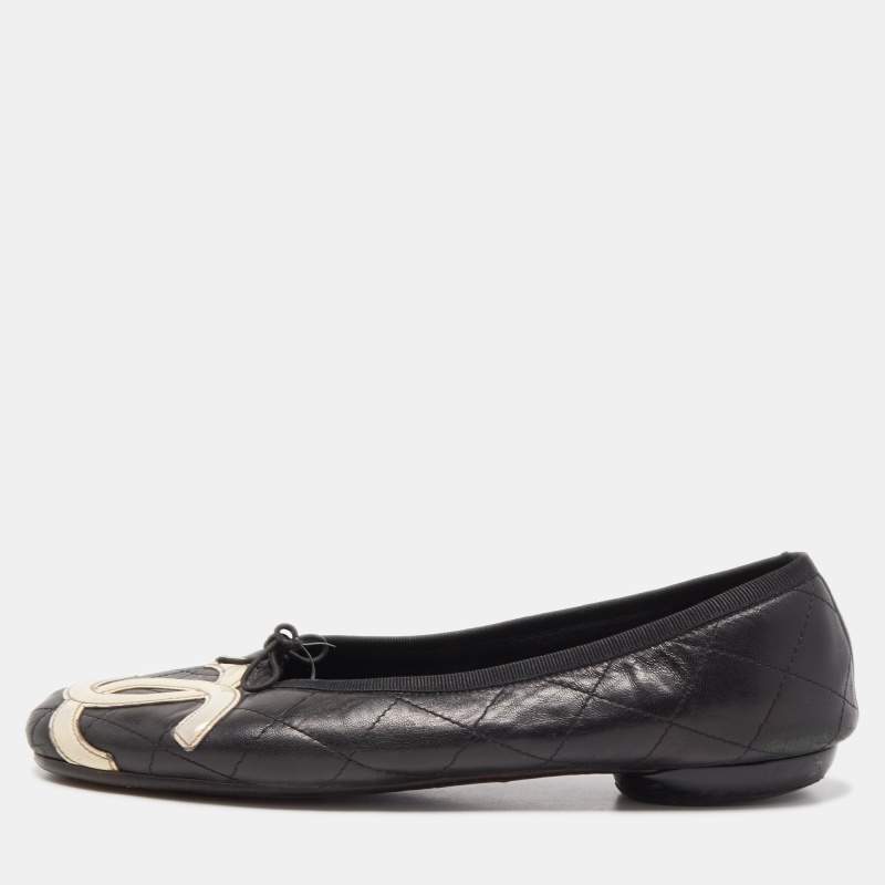 Pre Owned Chanel Black Quilted Leather CC Cambon Ballet Flats Size 39