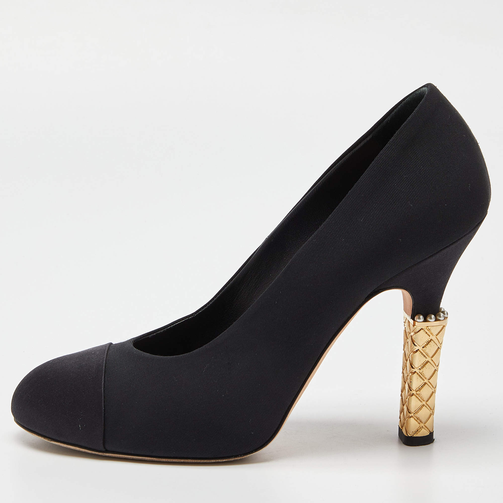 Chanel Black Canvas Cap Toe Platform Pumps Size 40