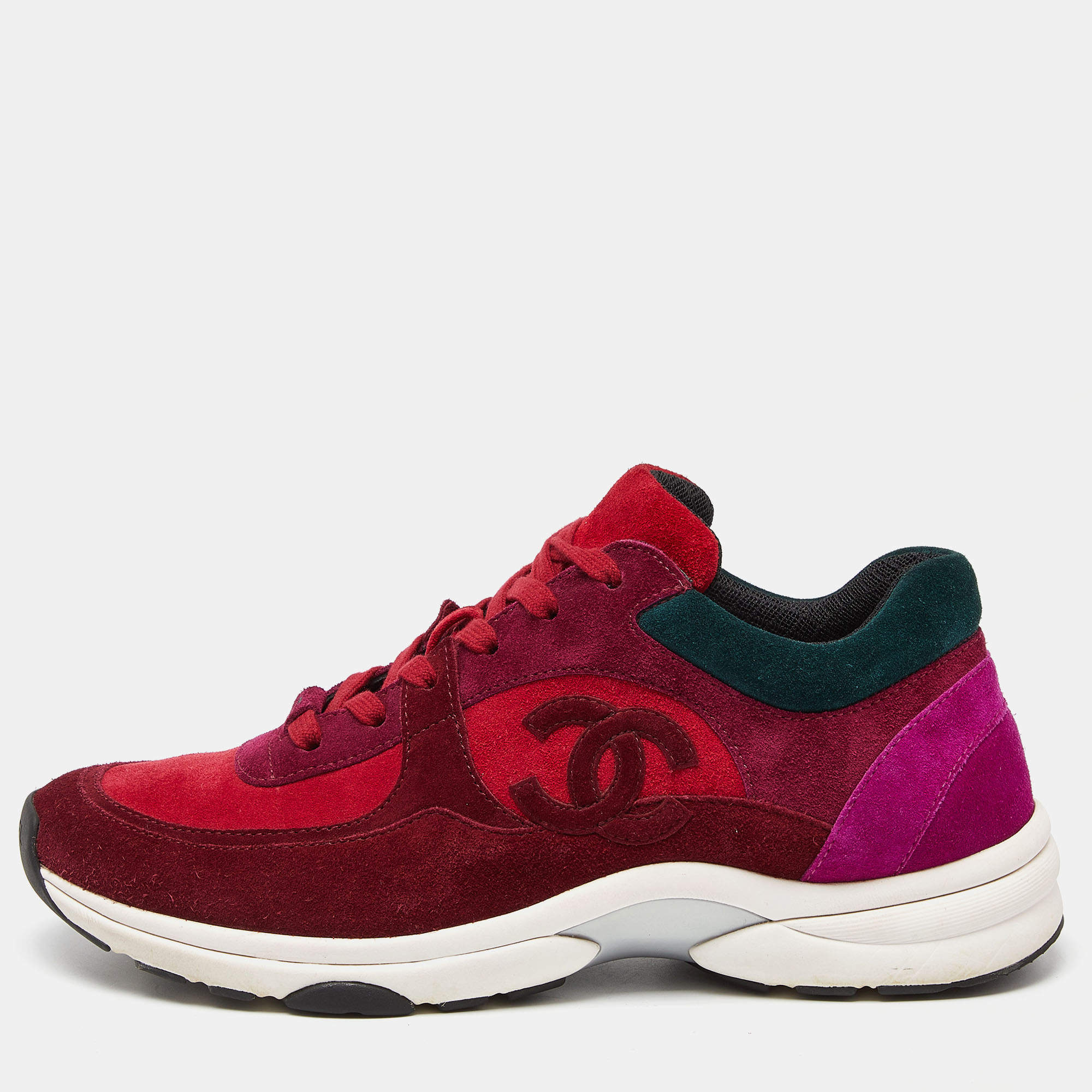 Chanel Multicolor Suede CC Low Top Sneakers Size 41