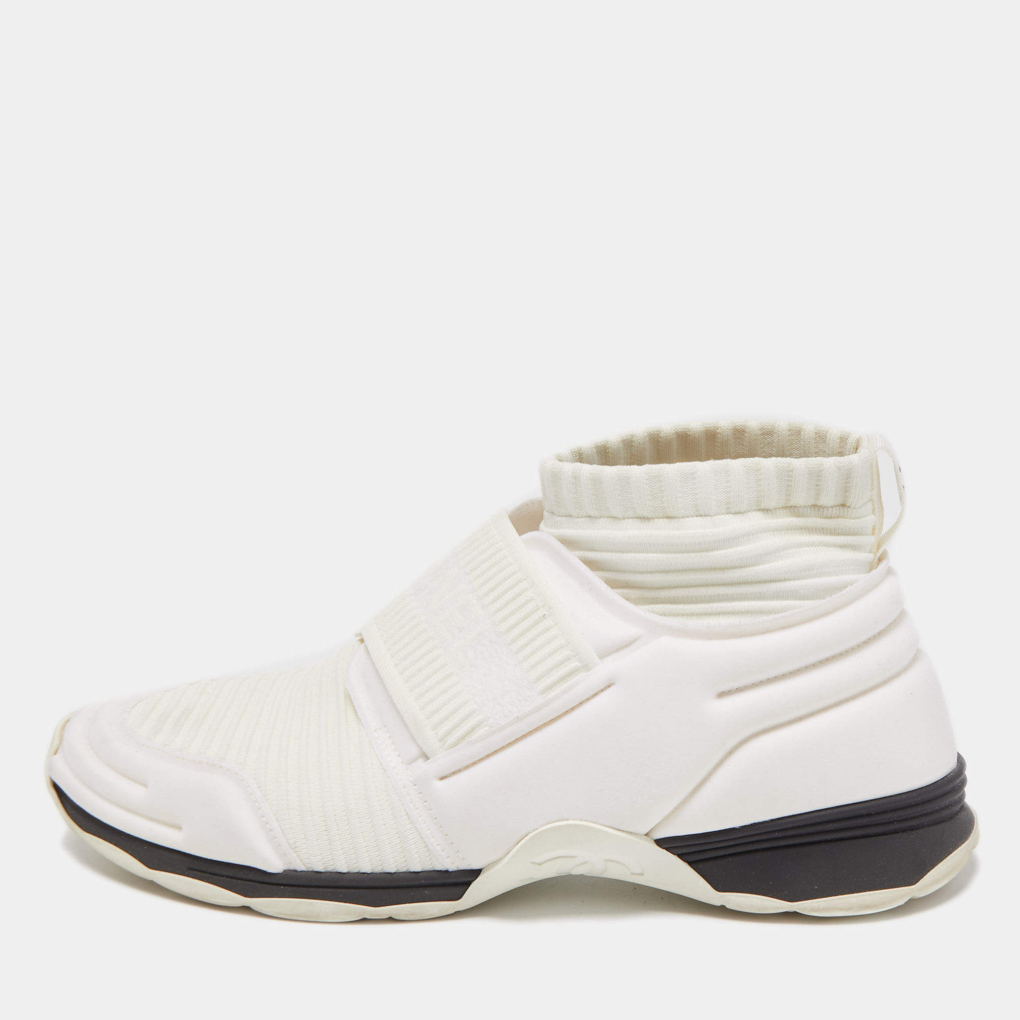 Chanel Off White Stretch Fabric CC Sock Sneakers Size 40