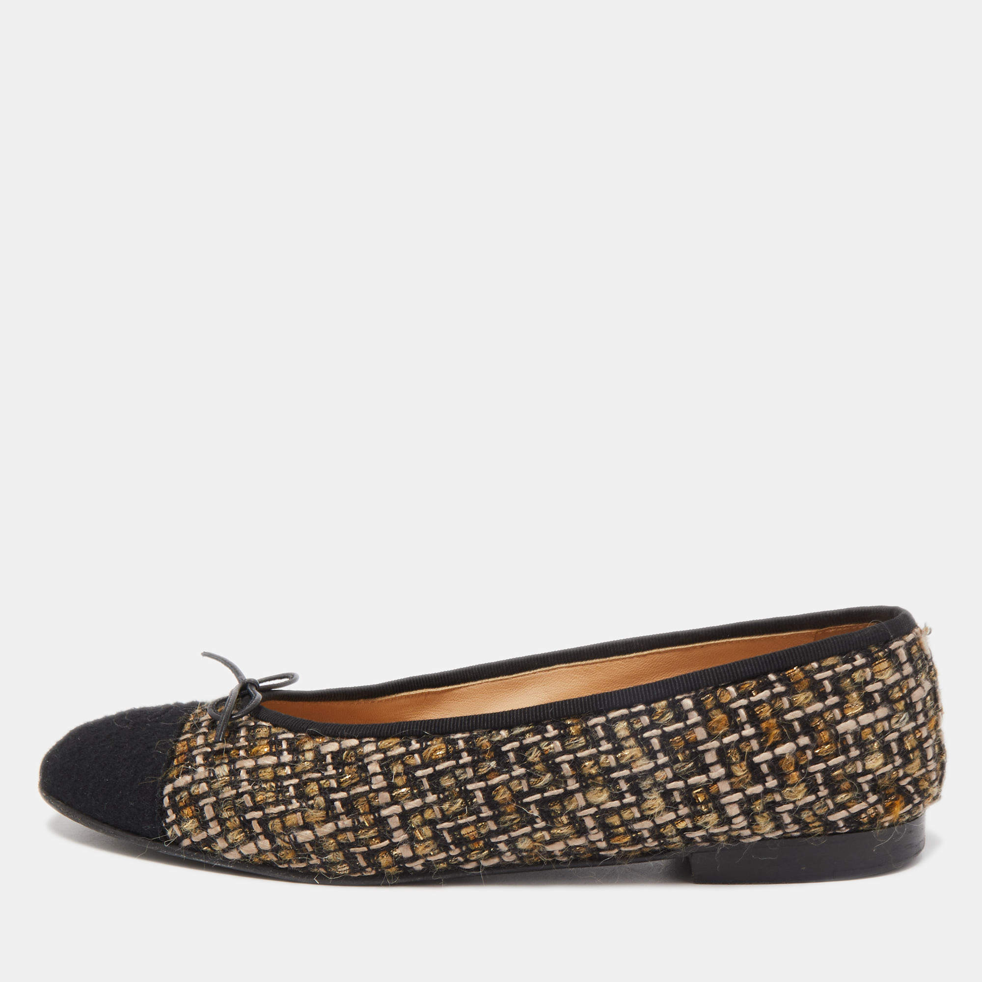Pre Owned Chanel Multicolor Woven Fabric and Canvas CC Ballet Flats Size 41