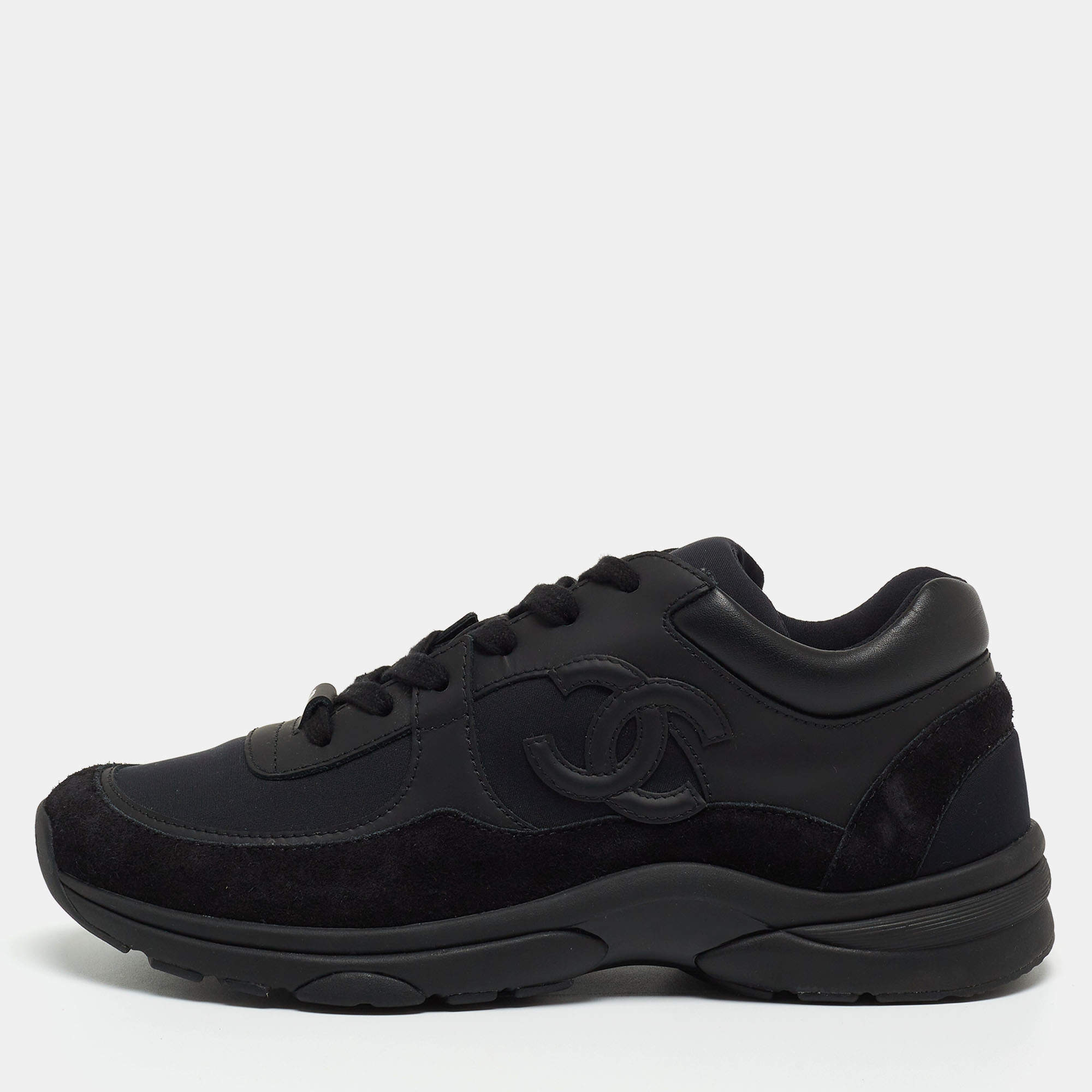Chanel Black Suede and Fabric CC Low Top Sneakers Size 39