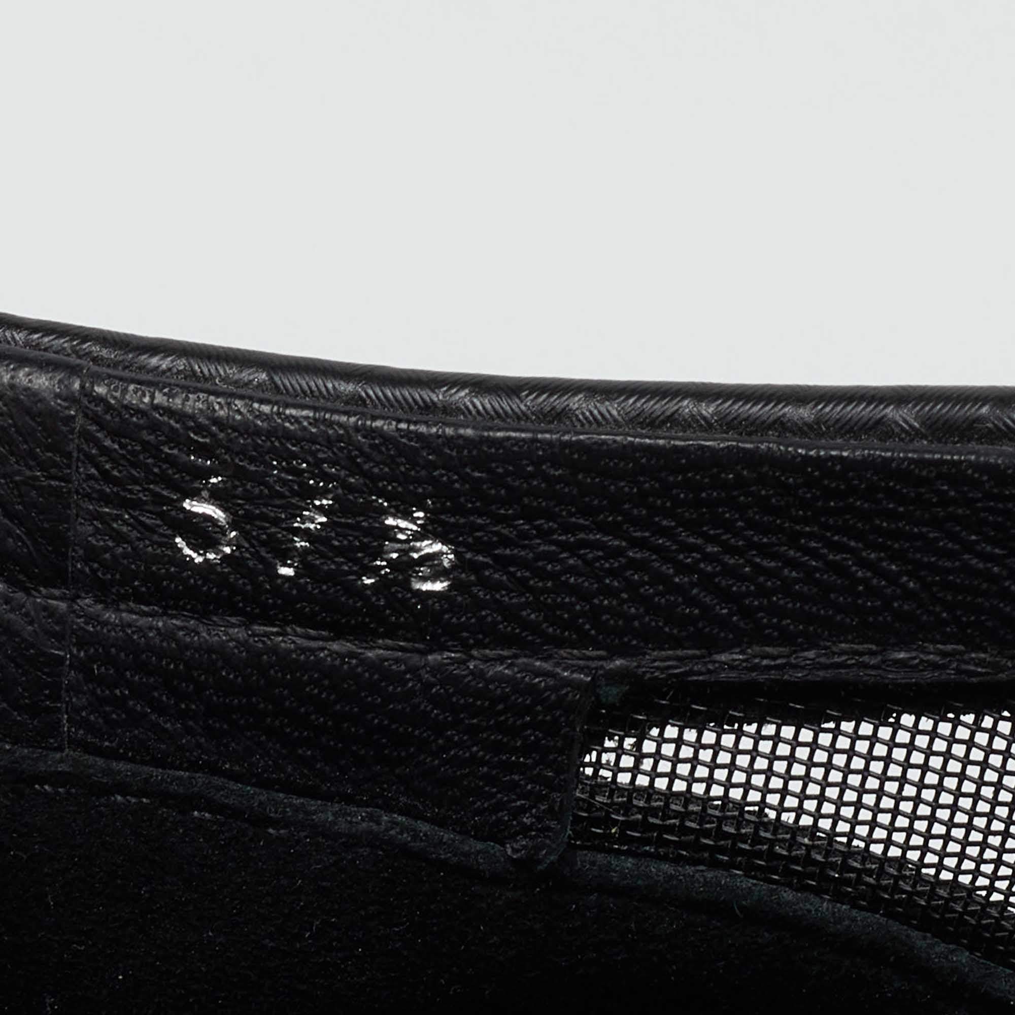 Pre Owned Chanel Black Leather And Mesh Platform Low Top Sneakers Size 37.5