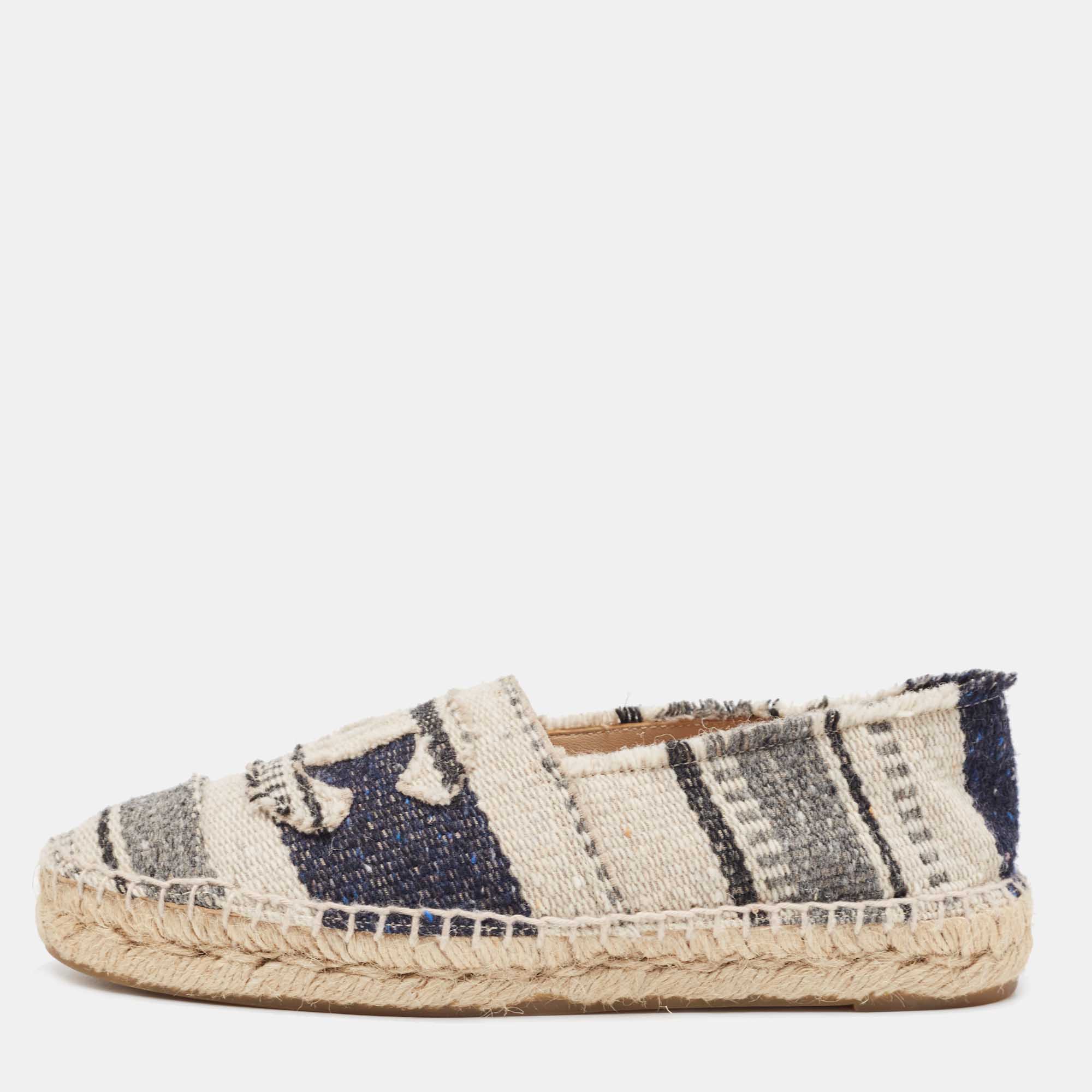 Chanel Tricolor Tweed CC Espadrille Flats Size 36
