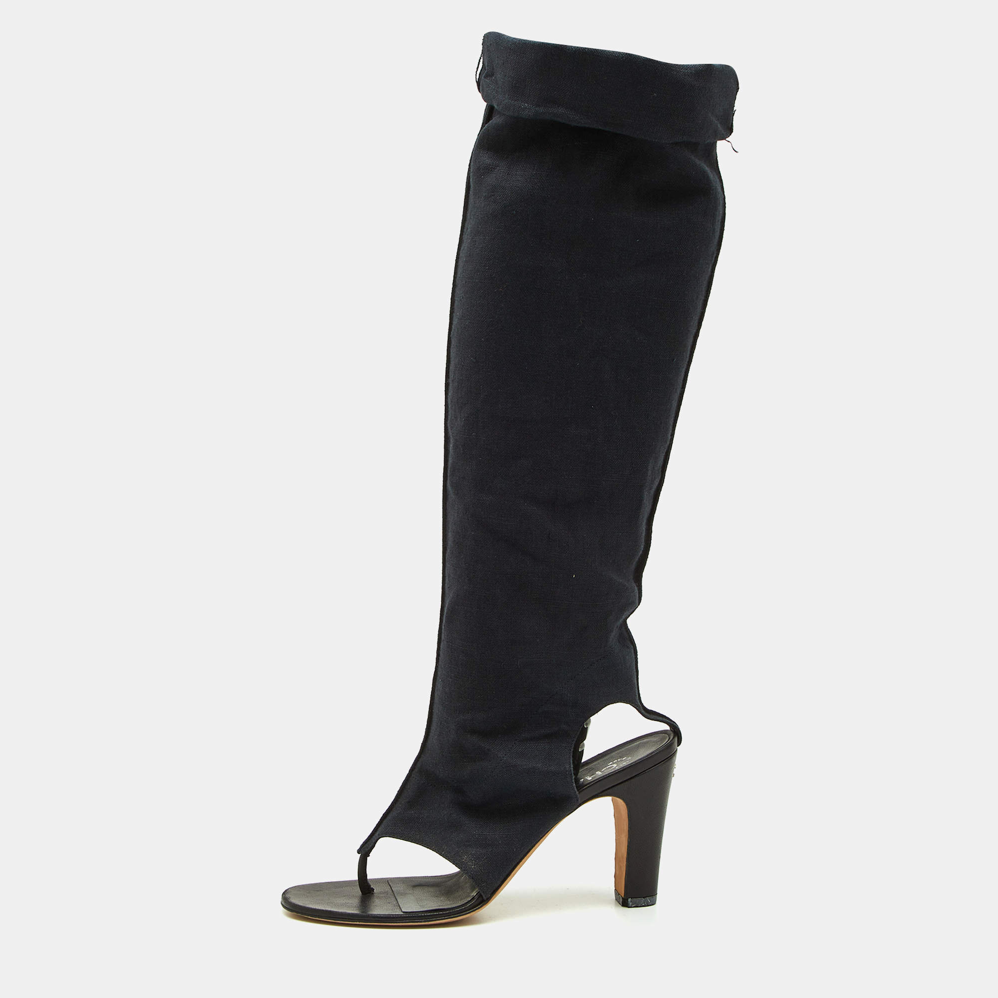 مملوكة مسبقًا Chanel Black Fabric Over The Knee Sandals Size 38