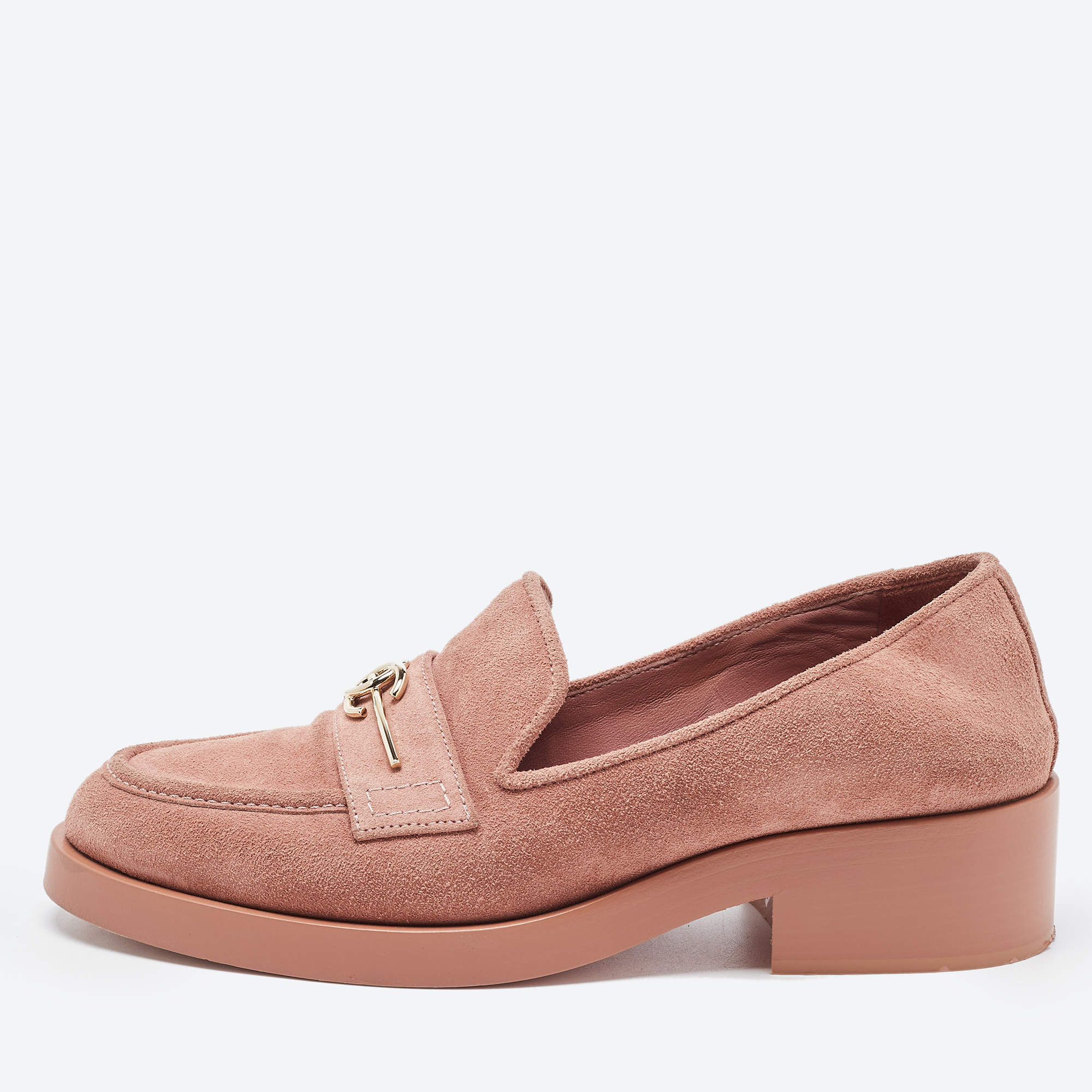 Chanel Pink Suede CC Loafers Size 38