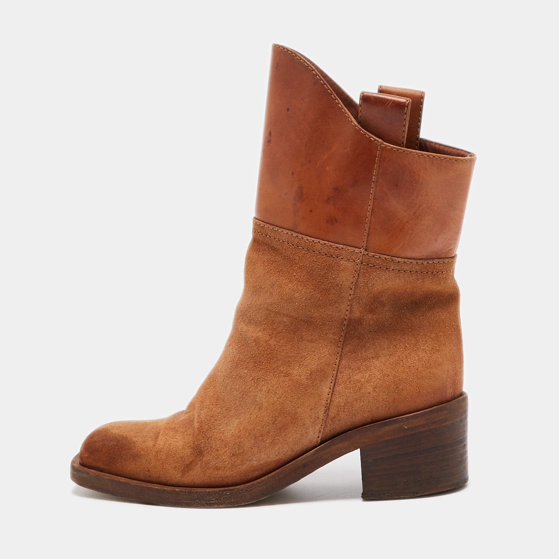 Chanel Brown Leather and  Suede Ankle Boots Size 37