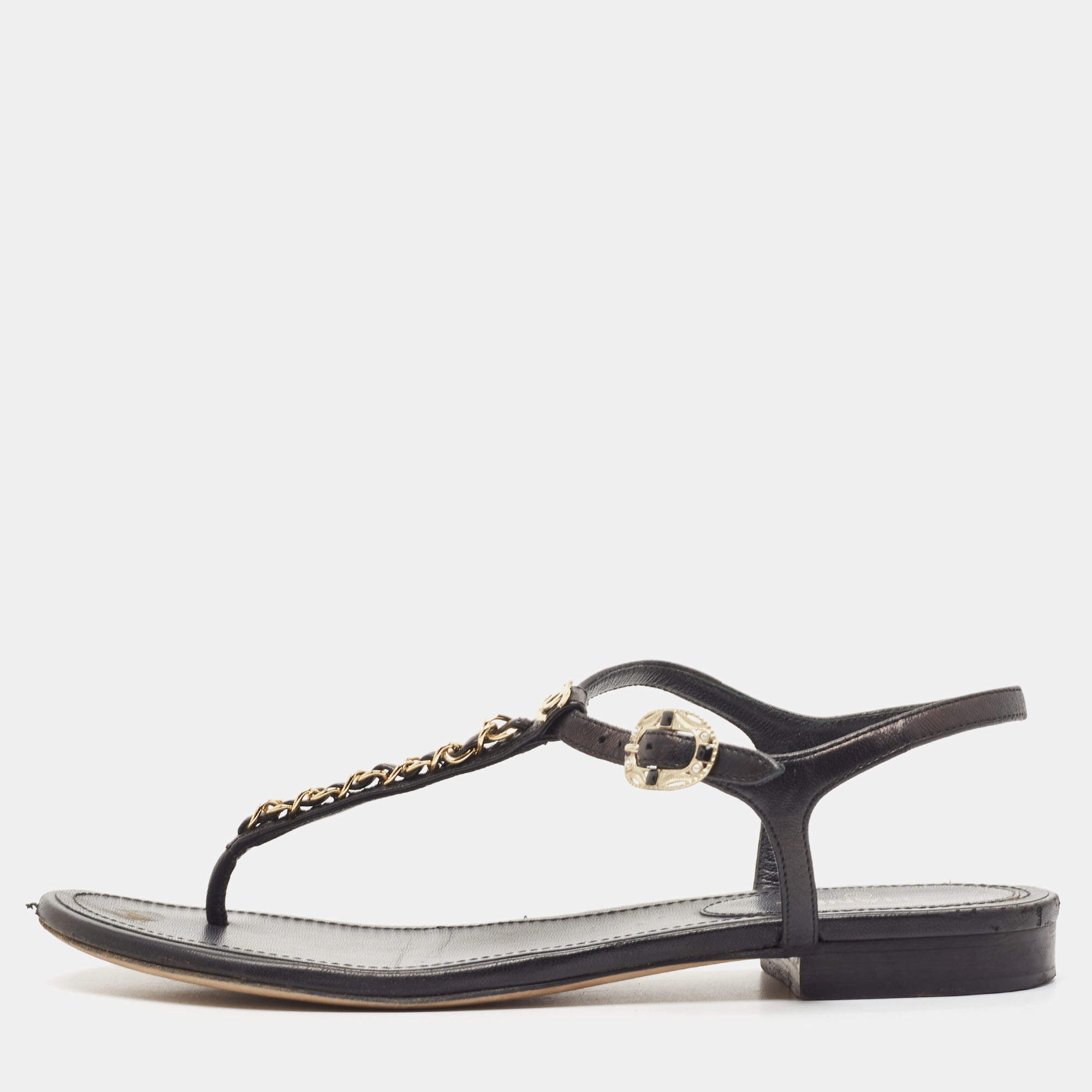 The Row | Avery black leather thong sandals | Savannahs