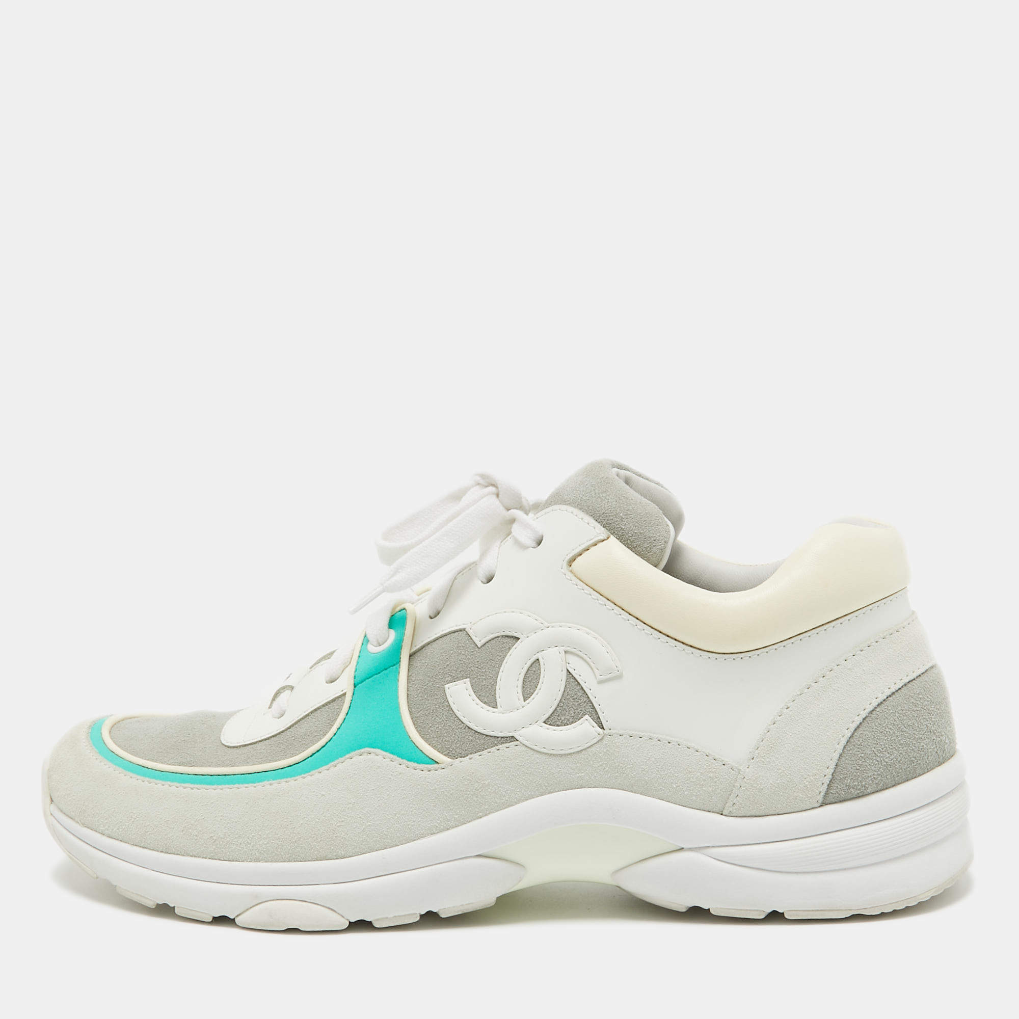 Chanel Multicolor Fabric and Suede CC Low Top Sneakers Size 40.5